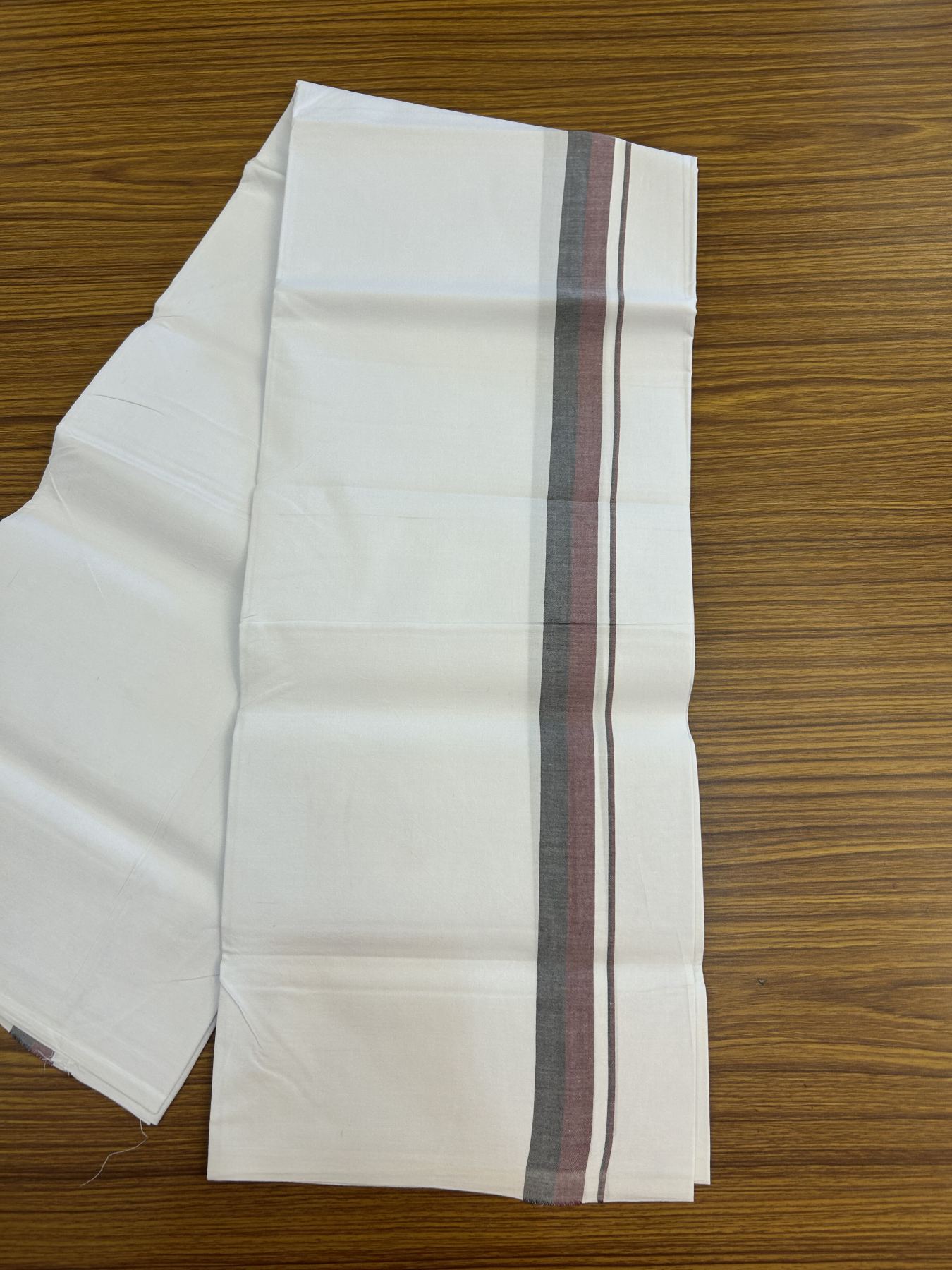 Dmk Veshti - 20% Discount !! KaithariKada Balaramapuram Pure White Single Mundu/Dhoti - 100X100 - 1.25 inch Maroon & Black Shaded Kara (2 meter / 4 muzham) - 3 KK5336 ASH