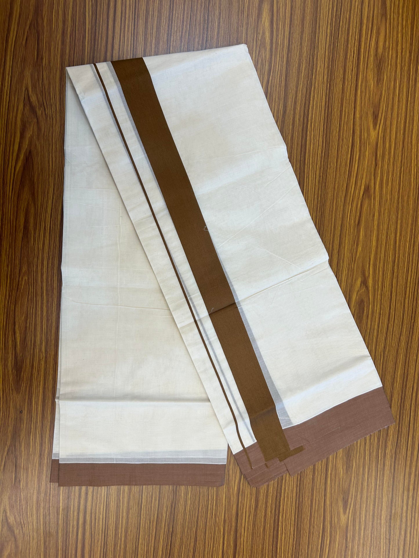 20% Discount! KaithariKada Balaramapuram 100% Cotton Double Off White Mundu/Dhoti- 100x80 - 1.75 inch Brown Kara 4 mtr (8.5 muzham) - 186 KK5361 PMC
