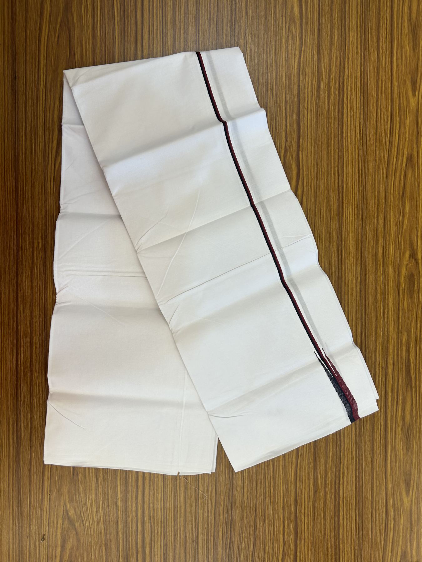 Dmk Veshti - 20% Discount !! KaithariKada Balaramapuram Pure White Single Mundu/Dhoti - 100X100 - Puliyilakkara 0.5 inch Maroon & Black Chutty Kara (2 meter / 4 muzham) - 2 KK5336 ASH