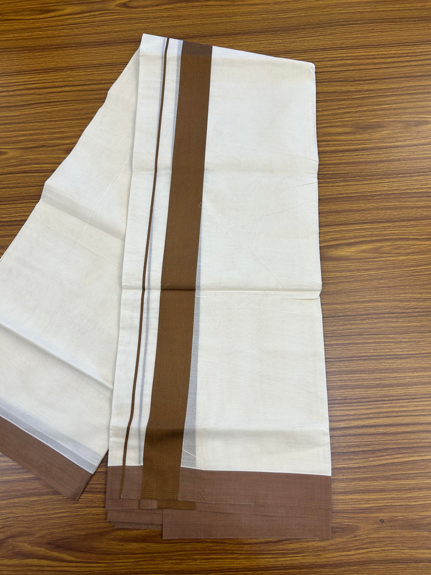 20% Discount! KaithariKada Balaramapuram 100% Cotton Double Off White Mundu/Dhoti- 100x80 - 1.75 inch Brown Kara 4 mtr (8.5 muzham) - 186 KK5361 PMC