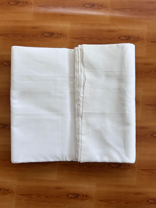 25% Discount!! New Ultra Pure White Thread Handloom - Kerala Handloom - 100% Mercerised Cotton Double Mundu/Dhoti - 120 twisted warp x 100s weft - 0.75 Inch White Kara  3.80 mtr (8 Muzham) - 1 KK5511 REA