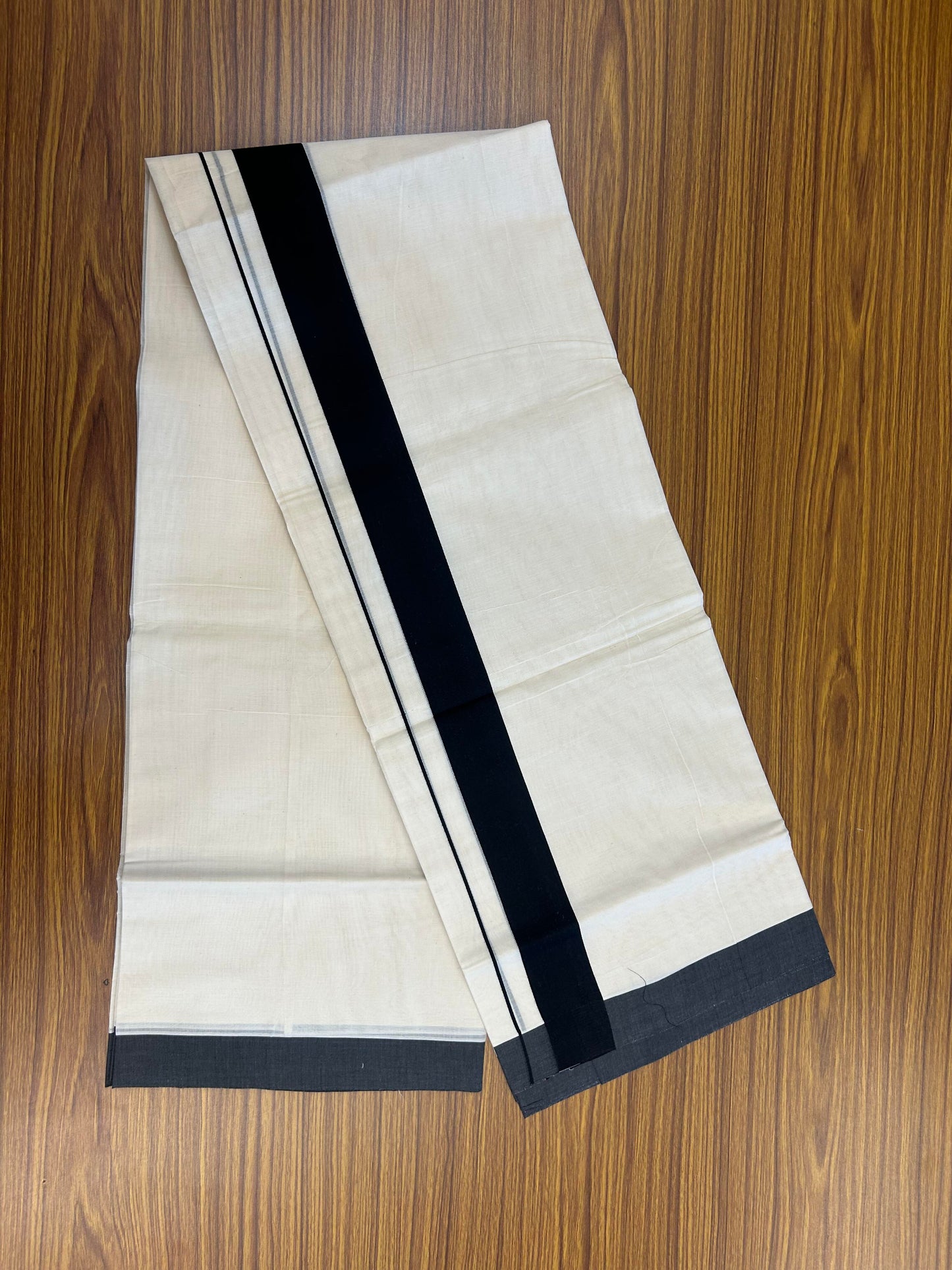 20% Discount! KaithariKada Balaramapuram 100% Cotton Double Off White Mundu/Dhoti- 100x80 - 1.5 inch Black Kara 4 mtr (8.5 muzham) - 185 KK5361 PMC