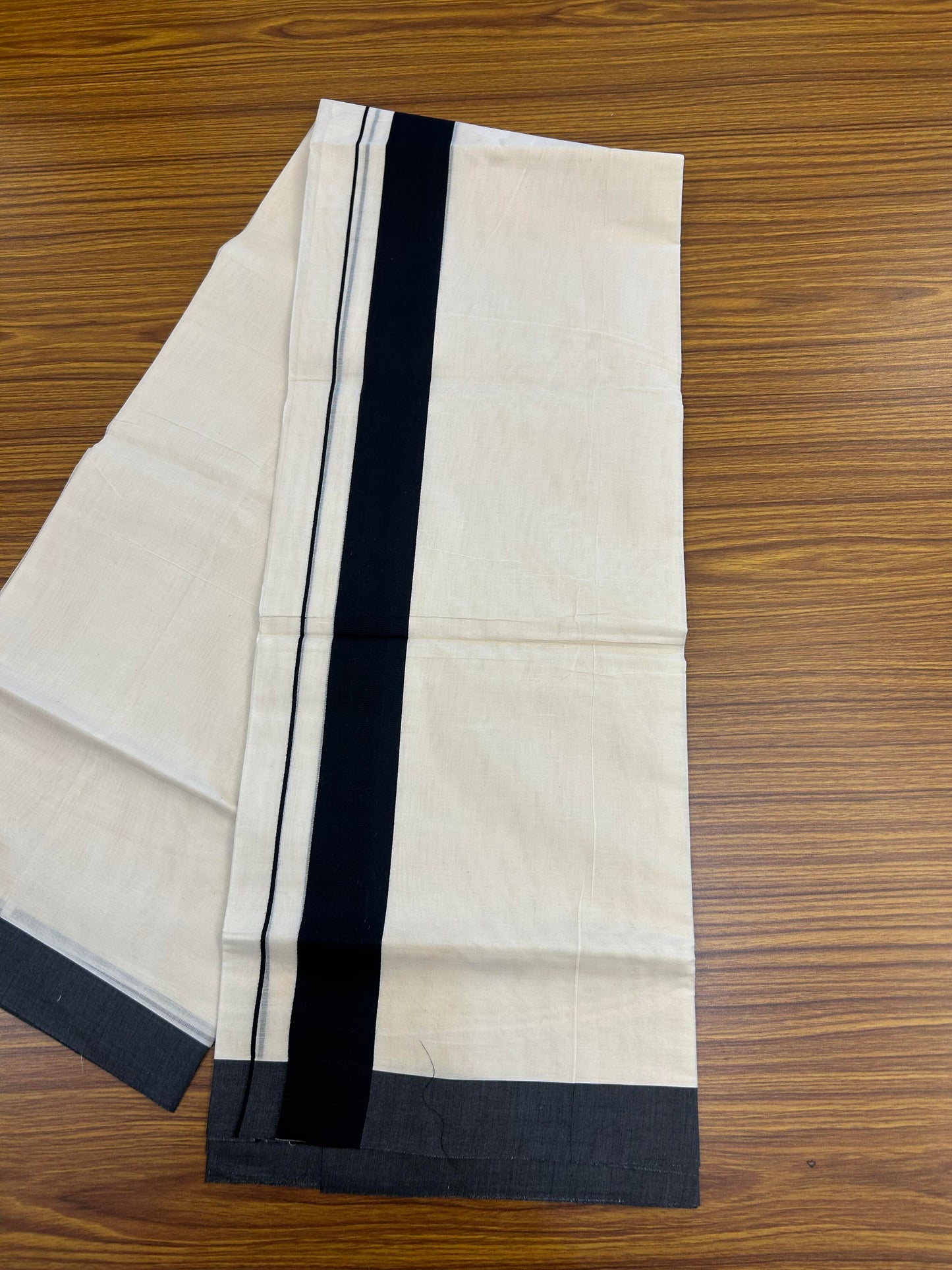 20% Discount! KaithariKada Balaramapuram 100% Cotton Double Off White Mundu/Dhoti- 100x80 - 1.5 inch Black Kara 4 mtr (8.5 muzham) - 185 KK5361 PMC
