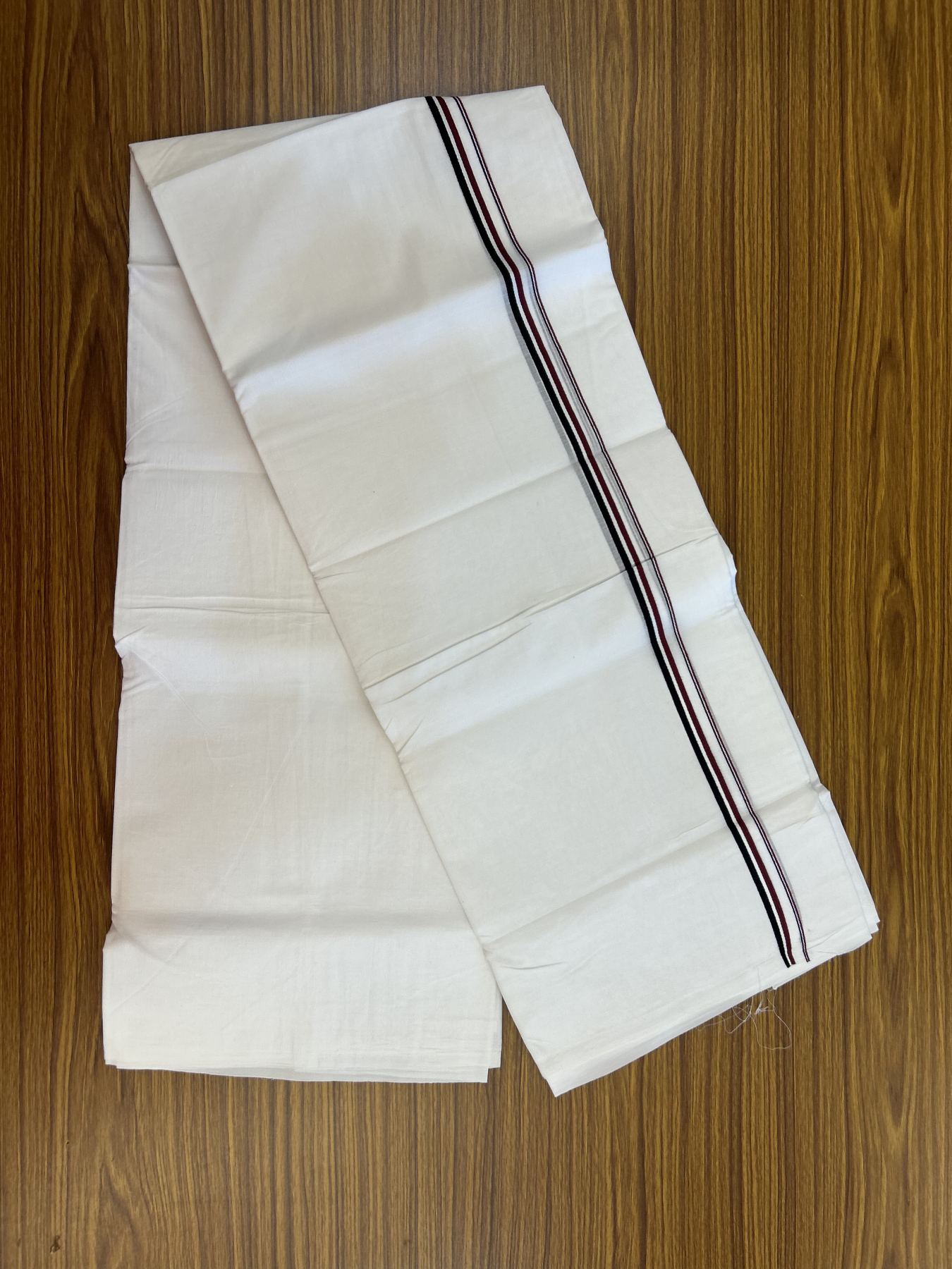 Admk Veshti - 20% Discount! KaithariKada 100% Cotton Pure white Double Mundu/Dhoti - 100X100 - 1 cm Black White & Maroon kara - 30 KK5336 ASH