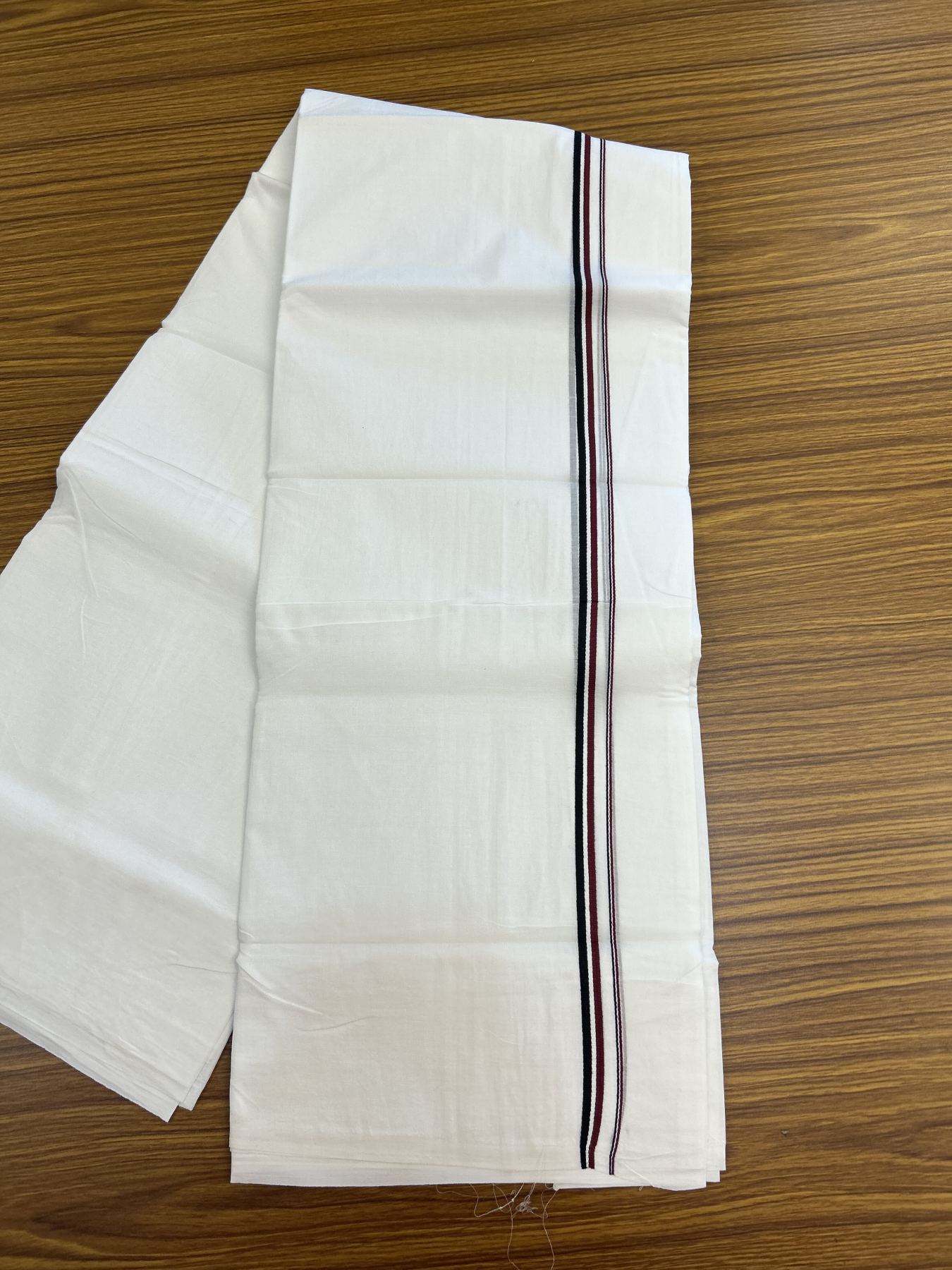 Admk Veshti - 20% Discount! KaithariKada 100% Cotton Pure white Double Mundu/Dhoti - 100X100 - 1 cm Black White & Maroon kara - 30 KK5336 ASH