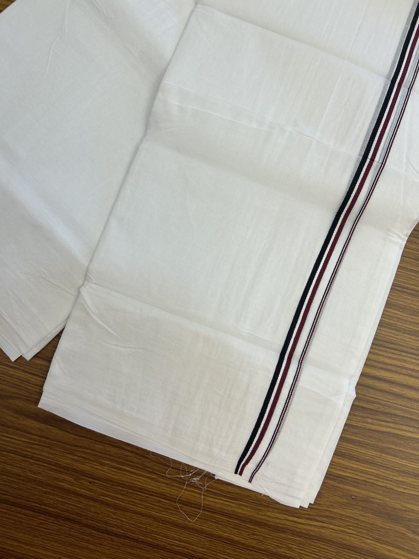 Admk Veshti - 20% Discount! KaithariKada 100% Cotton Pure white Double Mundu/Dhoti - 100X100 - 1 cm Black White & Maroon kara - 30 KK5336 ASH
