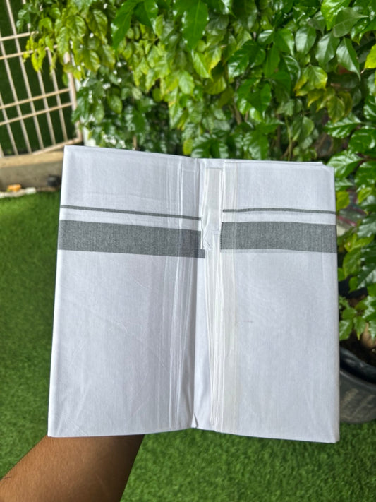 20% DISCOUNT ! KaithariKada Balaramapuram 100% COTTON SINGLE PURE WHITE  Mundu/Dhoti-Twisted 100s Thread - 1 inch Ash Black Kara (2 meter / 4 muzham) - 5KK5224 ASH
