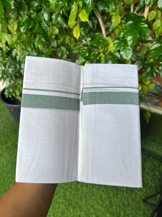 20% DISCOUNT ! KaithariKada Balaramapuram 100% COTTON SINGLE PURE WHITE  Mundu/Dhoti - Twisted 100s Thread - 1.25 inch Green Kara(2 meter / 4 muzham) -  8KK5224 ASH