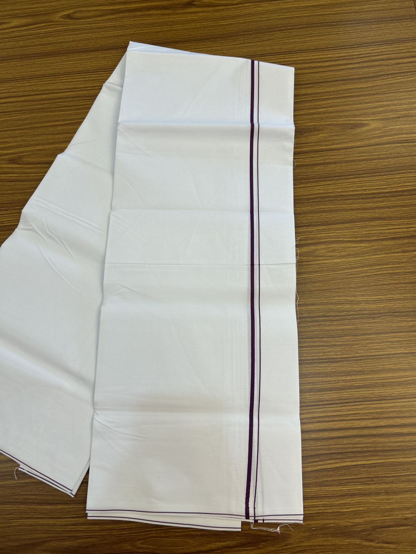 20% Discount !! KaithariKada Wrinkle Free Mercerised Cotton Pure White Single Mundu/Dhoti- (40s) - 0.25 cm Purple Kara (2 meter / 4 muzham) - 24 KK5336 UAT