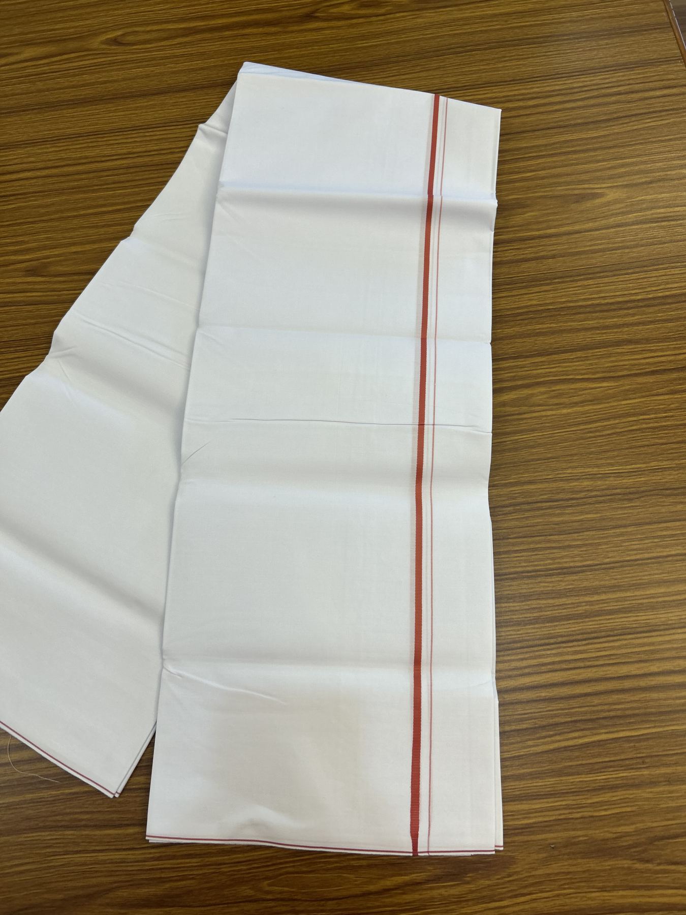 20% Discount !! KaithariKada Wrinkle Free Mercerised Cotton Pure White Single Mundu/Dhoti- (40s) - 0.25 cm Rose Pink Kara (2 meter / 4 muzham) - 26 KK5336 UAT