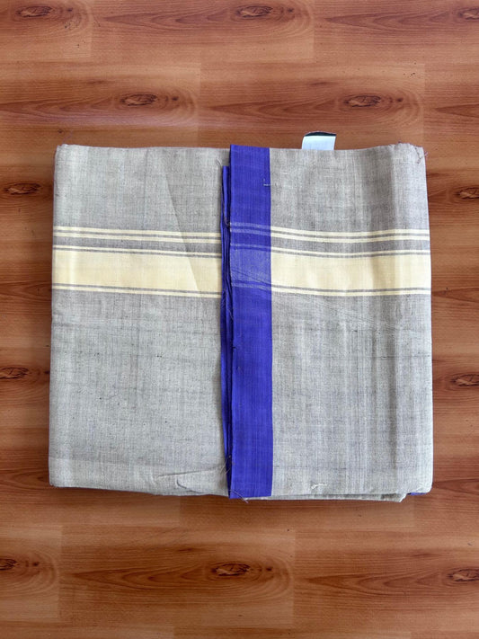 Kerala Handloom - Signature Kaitharikada - 100% Pure Cotton 2/60x40s Thread - Single Mundu / Dhoti - 1.25 inch Light Yellow Shaded Striped Kara with Beig & Light Yellow colour Body (2 meter / 4 muzham) - 12 KK8080 KAL