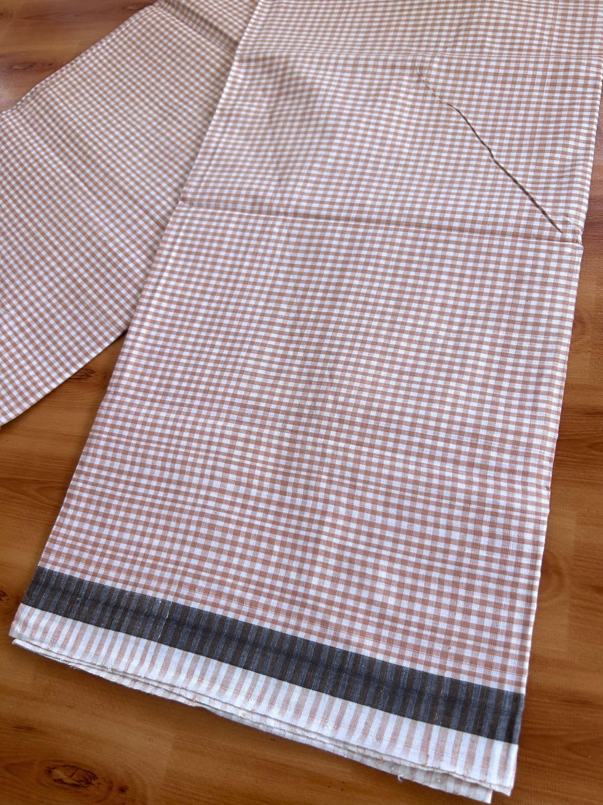 Kerala Handloom - Signature Kaitharikada - 100% Pure Cotton - 2/60X40s Twisted Thread - Handloom Single Mundu/Dhoti - Brown & White Check Body  - 2 mtr - 29 KK8080 KAL