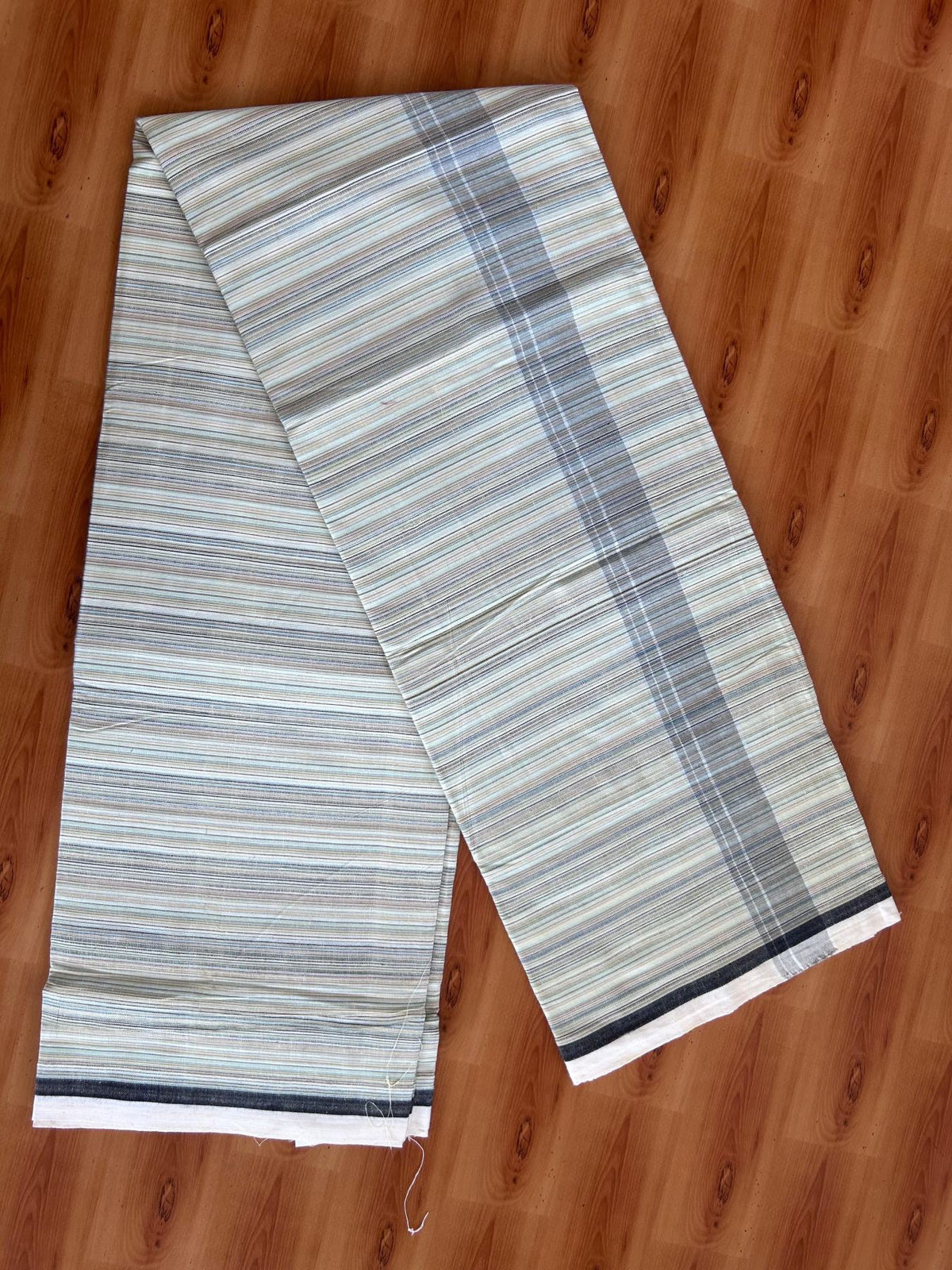 Kerala Handloom - Signature Kaitharikada - 100% Pure Cotton - 2/60X40s Twisted Thread - Handloom Single Mundu/Dhoti - Multi Colour Striped Body  - 2 mtr - 30 KK8080 KAL