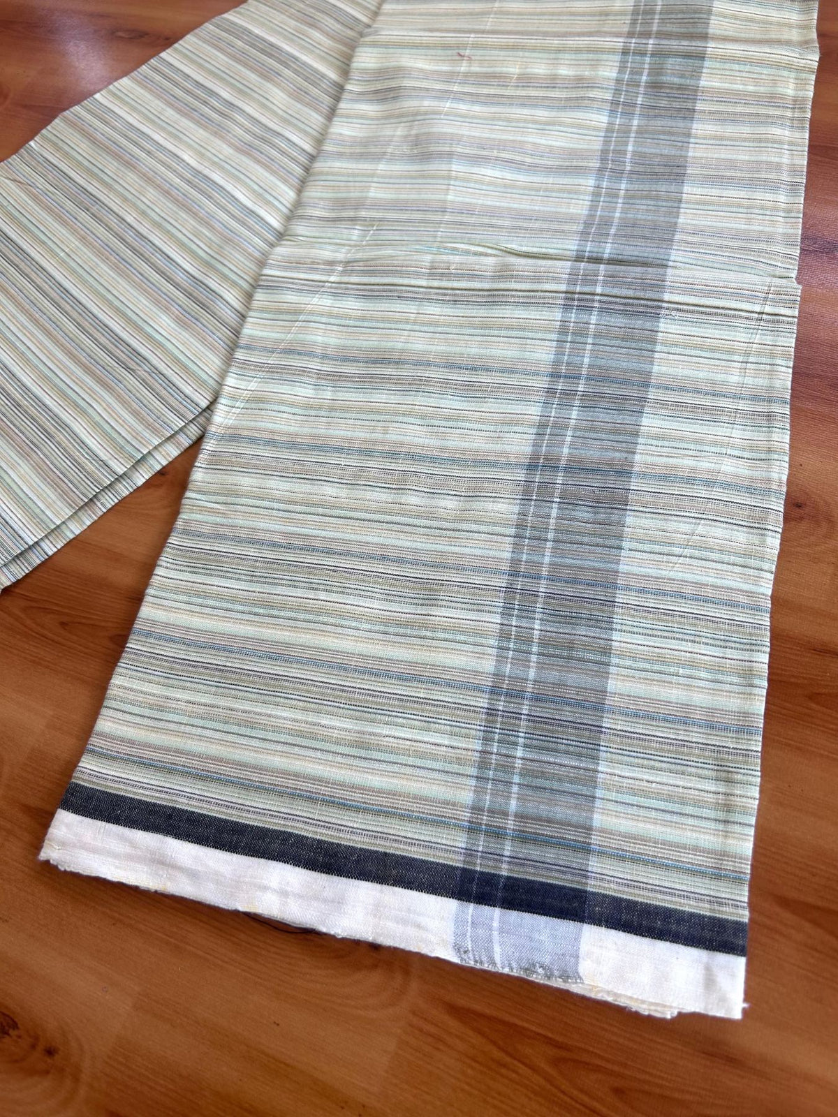 Kerala Handloom - Signature Kaitharikada - 100% Pure Cotton - 2/60X40s Twisted Thread - Handloom Single Mundu/Dhoti - Multi Colour Striped Body  - 2 mtr - 30 KK8080 KAL