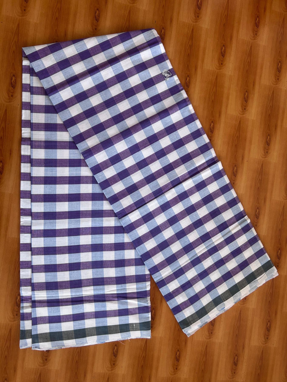 Kerala Handloom - Signature Kaitharikada - 100% Pure Cotton - 2/60X40s Twisted Thread - Handloom Single Mundu/Dhoti - Violet Blue & White Check Body  - 2 mtr - 31 KK8080 KAL