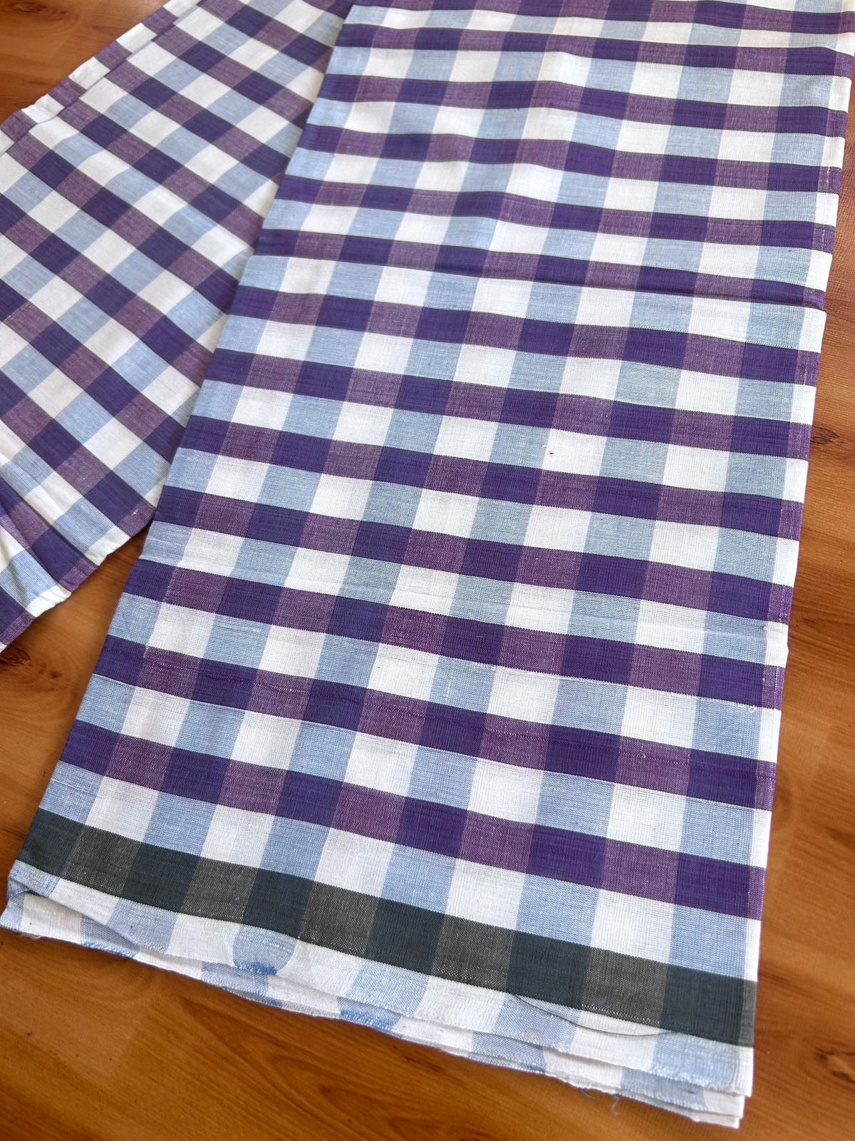 Kerala Handloom - Signature Kaitharikada - 100% Pure Cotton - 2/60X40s Twisted Thread - Handloom Single Mundu/Dhoti - Violet Blue & White Check Body  - 2 mtr - 31 KK8080 KAL