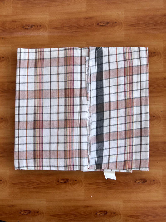 Kerala Handloom - Signature Kaitharikada - 100% Pure Cotton - 2/60X40s Twisted Thread - Handloom Single Mundu/Dhoti - Brown & Multi Colour Check Body  - 2 mtr - 32 KK8080 KAL