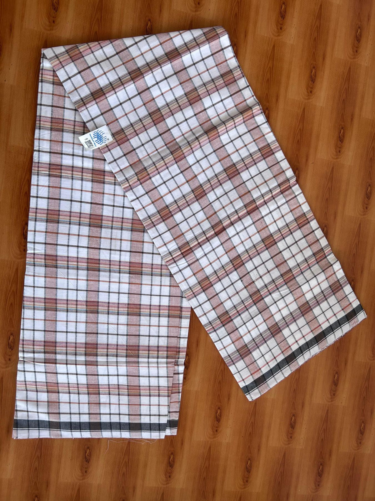 Kerala Handloom - Signature Kaitharikada - 100% Pure Cotton - 2/60X40s Twisted Thread - Handloom Single Mundu/Dhoti - Brown & Multi Colour Check Body  - 2 mtr - 32 KK8080 KAL