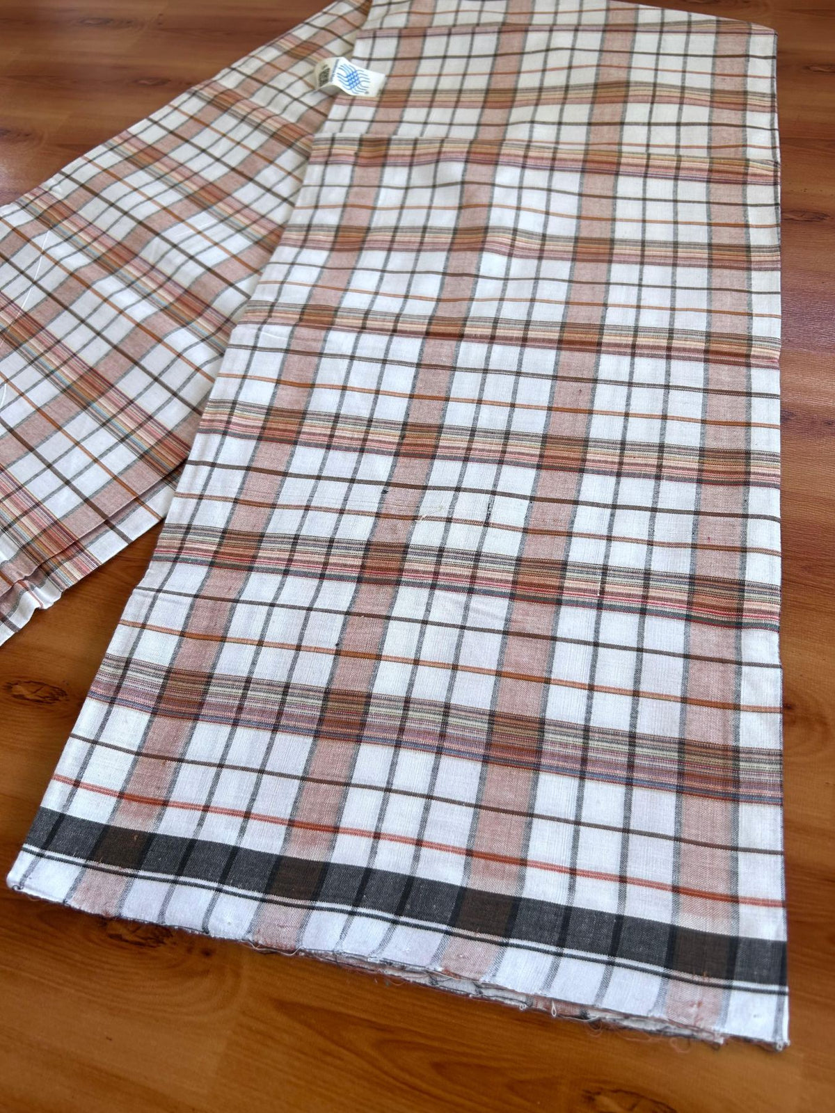 Kerala Handloom - Signature Kaitharikada - 100% Pure Cotton - 2/60X40s Twisted Thread - Handloom Single Mundu/Dhoti - Brown & Multi Colour Check Body  - 2 mtr - 32 KK8080 KAL