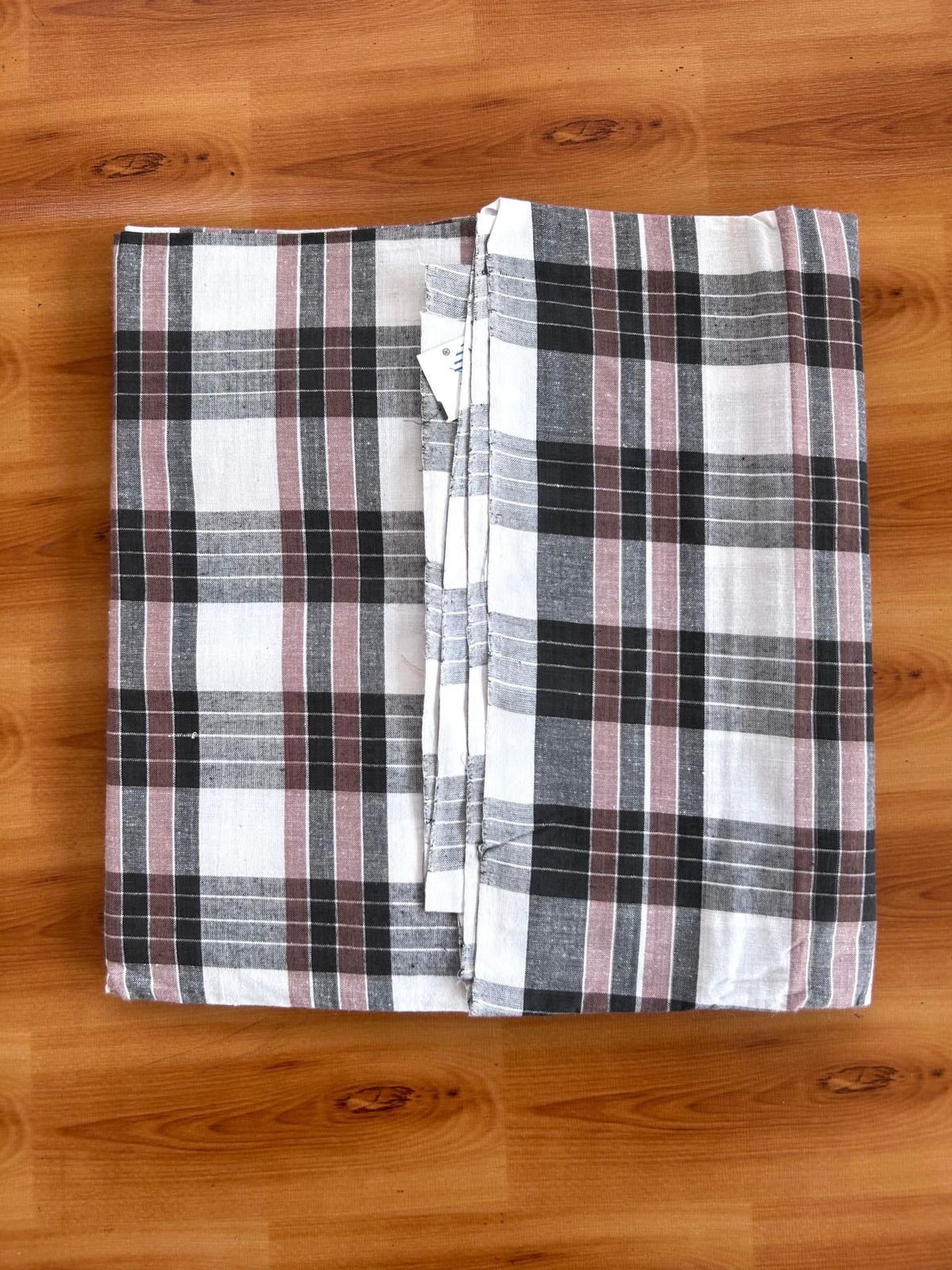 Kerala Handloom - Signature Kaitharikada - 100% Pure Cotton - 2/60X40s Twisted Thread - Handloom Single Mundu/Dhoti - Peach Brown Black & White Check Body  - Above 2 mtr - 33 KK8080 KAL