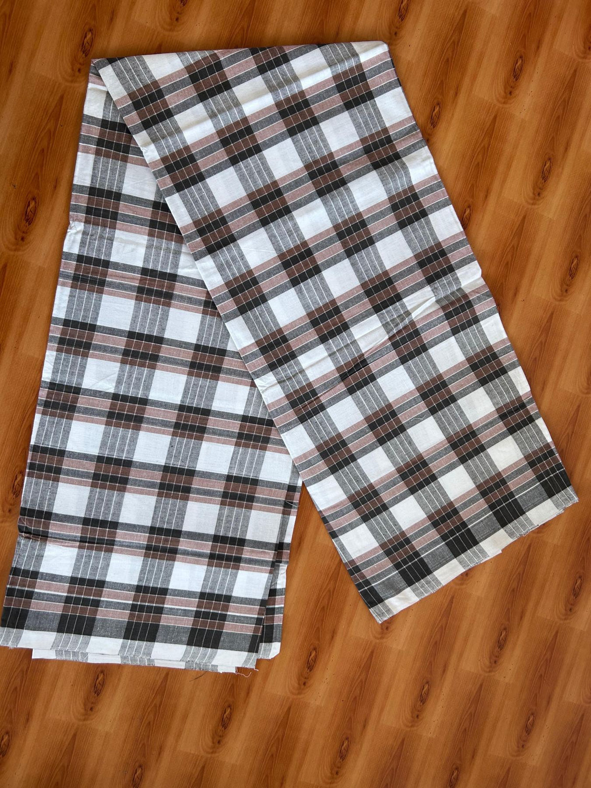 Kerala Handloom - Signature Kaitharikada - 100% Pure Cotton - 2/60X40s Twisted Thread - Handloom Single Mundu/Dhoti - Peach Brown Black & White Check Body  - Above 2 mtr - 33 KK8080 KAL