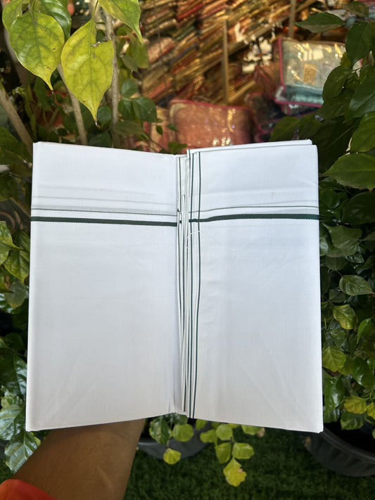 20% Discount !! KaithariKada Wrinkle Free Mercerised Cotton Pure White Single Mundu/Dhoti- (40s) - 0.25 cm Dark Peacock Blue Kara (2 meter / 4 muzham) - 22 KK5336 UAT