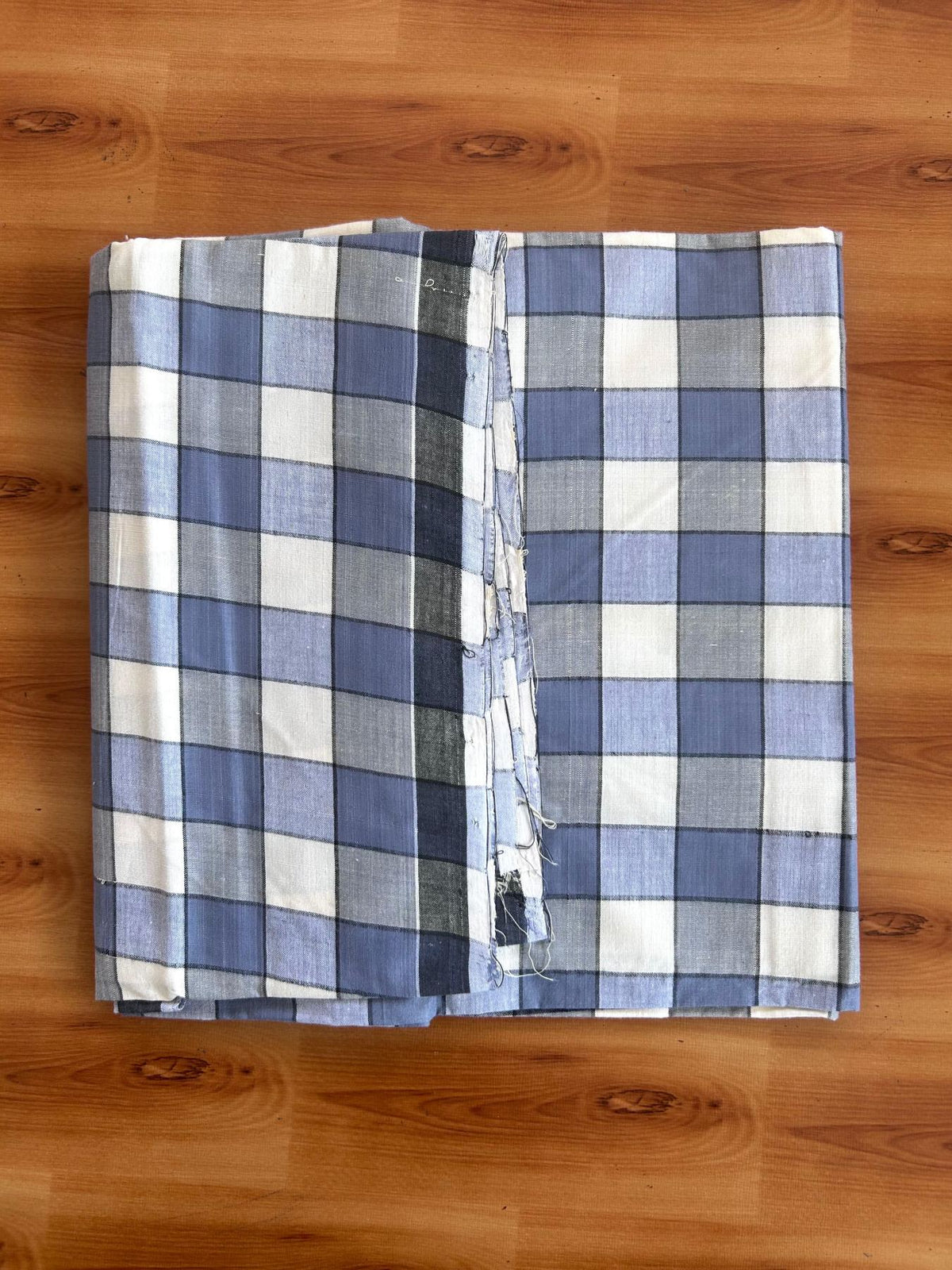Kerala Handloom - Signature Kaitharikada - 100% Pure Cotton - 2/80sX80s Twisted Thread - Handloom Single Mundu/Dhoti - Ash Blue & Black Check Body  - 2 mtr - 35 KK8080 KAL