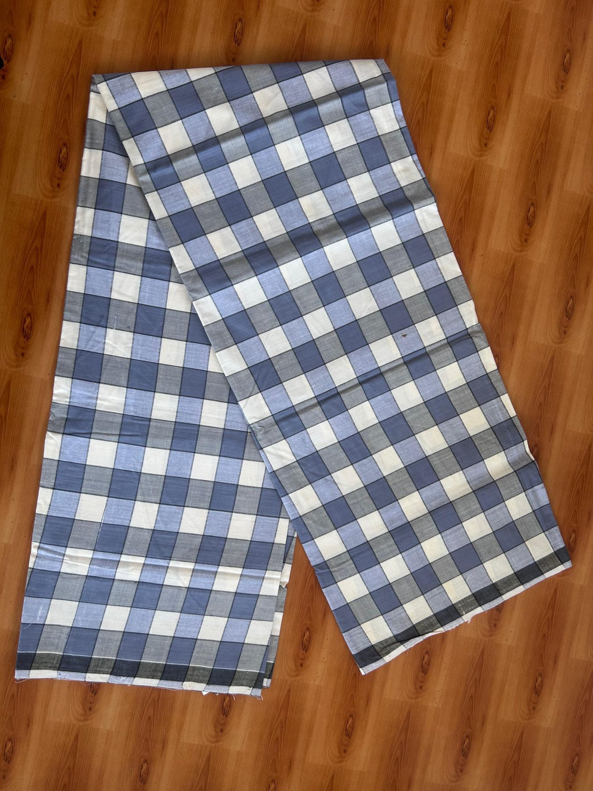 Kerala Handloom - Signature Kaitharikada - 100% Pure Cotton - 2/80sX80s Twisted Thread - Handloom Single Mundu/Dhoti - Ash Blue & Black Check Body  - 2 mtr - 35 KK8080 KAL