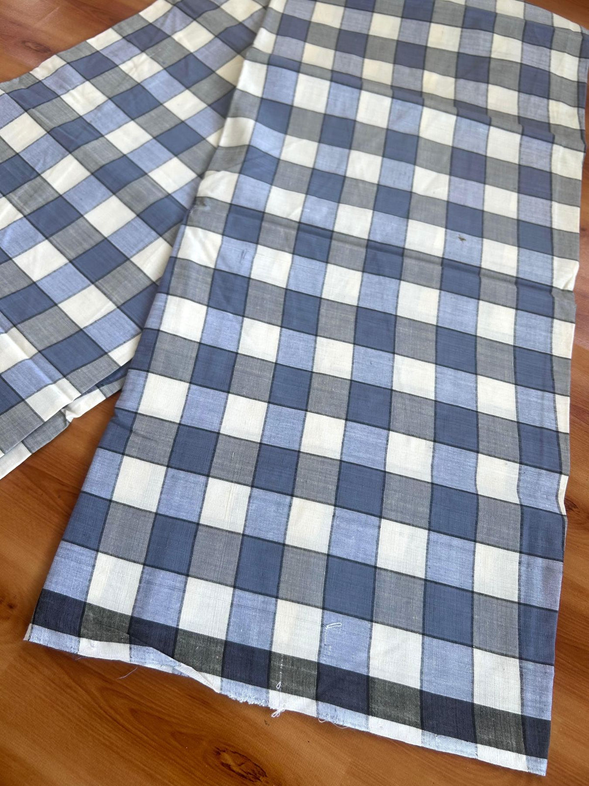 Kerala Handloom - Signature Kaitharikada - 100% Pure Cotton - 2/80sX80s Twisted Thread - Handloom Single Mundu/Dhoti - Ash Blue & Black Check Body  - 2 mtr - 35 KK8080 KAL