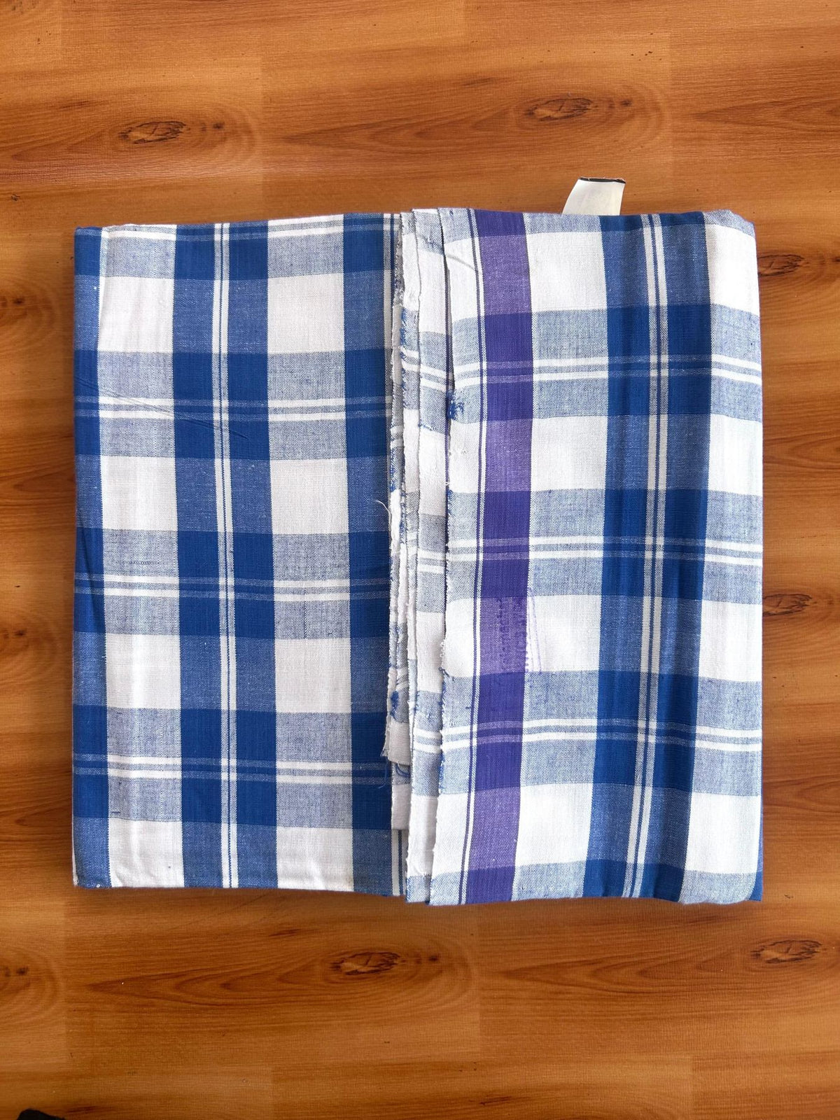 Kerala Handloom - Signature Kaitharikada - 100% Pure Cotton - 2/60sX40s Twisted Thread - Handloom Single Mundu/Dhoti - Blue & White Check Body  - 2 mtr - 36 KK8080 KAL