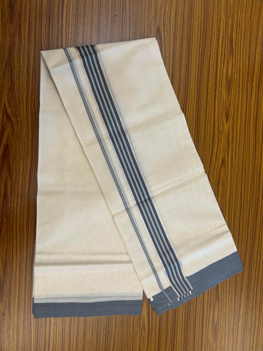 20% Discount ! Kaitharikada Balaramapuram 100% Pure Cotton Double Off white (Unbleached) Mundu/Dhoti - 100x80 - 1.75 inch Silver Kasav & Ash blue Stripes Kara 4 mtr (8.5 muzham) - 50 KK5361 PMC