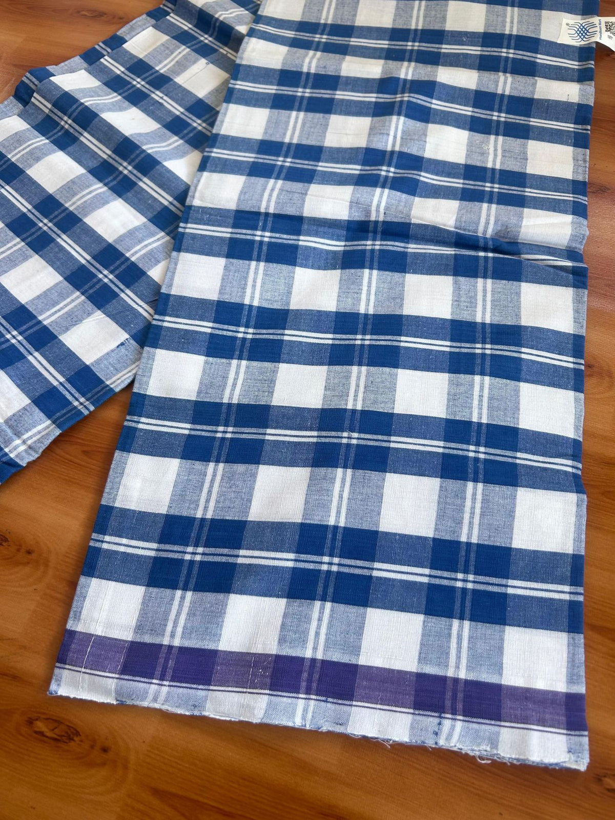 Kerala Handloom - Signature Kaitharikada - 100% Pure Cotton - 2/60sX40s Twisted Thread - Handloom Single Mundu/Dhoti - Blue & White Check Body  - 2 mtr - 36 KK8080 KAL