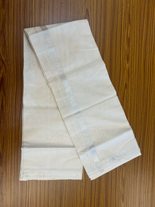 20% Discount! KaithariKada Balaramapuram Pure Cotton Double Off White Mundu/Dhoti - 100x80 - 1 Inch Silver Kasav Kara 4 mtr (8.5 Muzham) - 171 KK5361 PMC