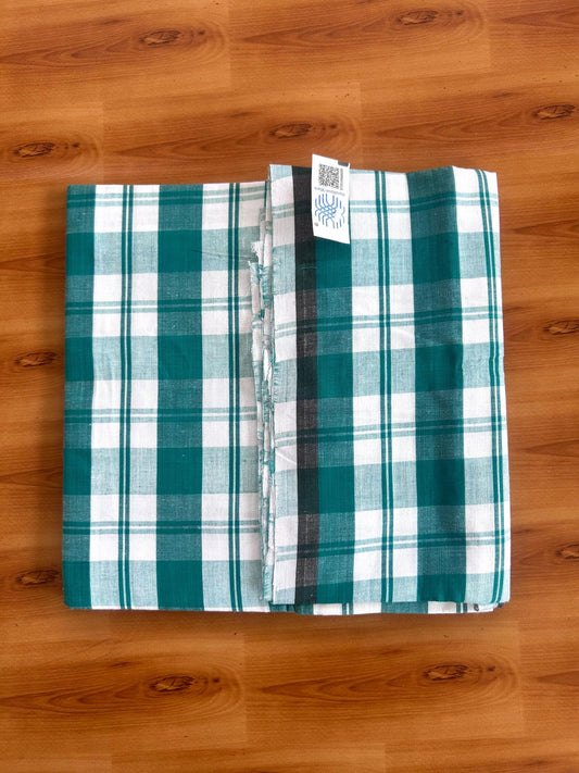 Kerala Handloom - Signature Kaitharikada - 100% Pure Cotton - 2/60sX40s Twisted Thread - Handloom Single Mundu/Dhoti - Green & White Check Body  - 2 mtr - 38 KK8080 KAL