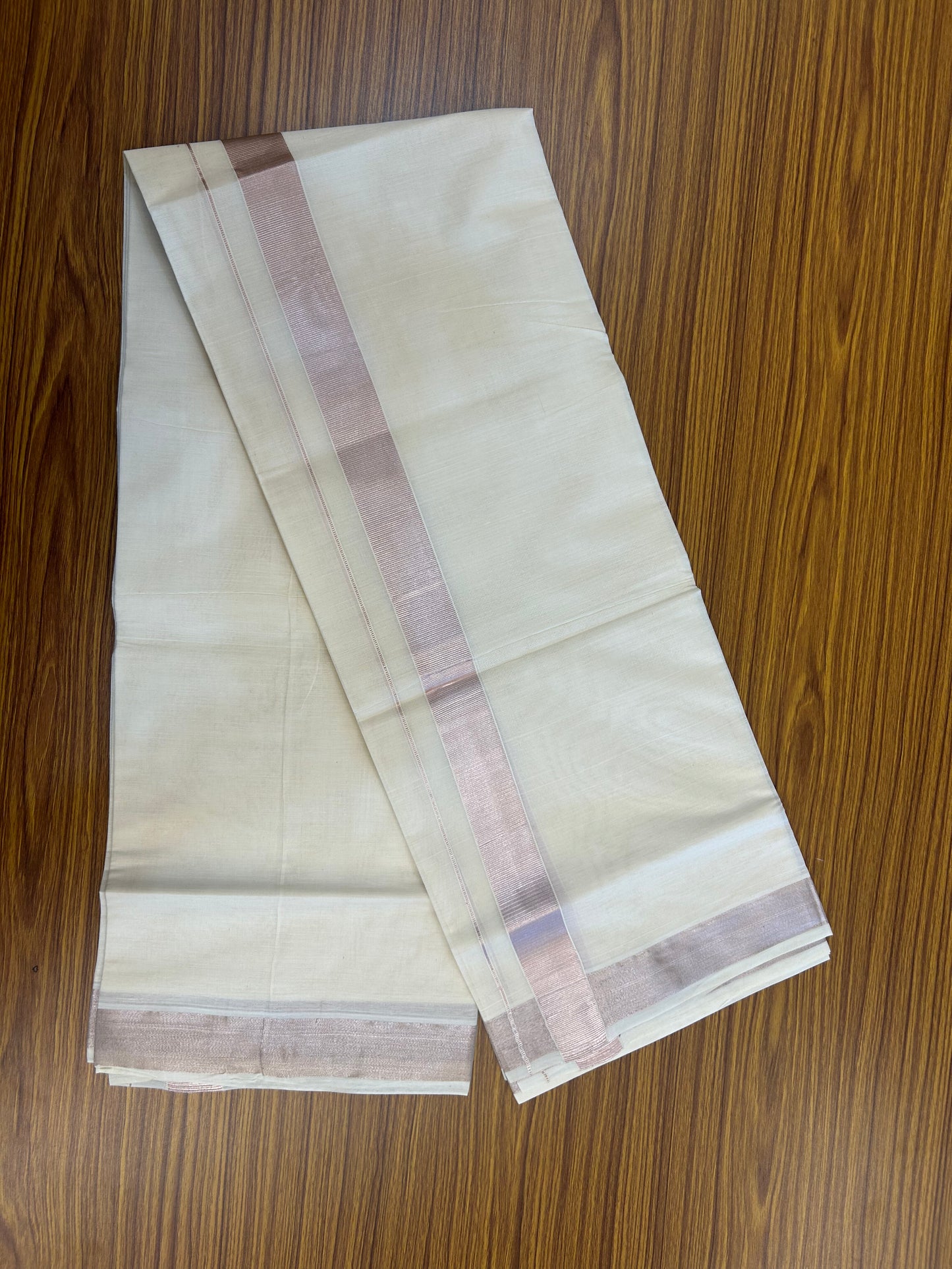 19% Discount! KaithariKada Balaramapuram Double Off White - (Unbleached) Mundu/Dhoti - Cotton mix - 60s - 1.75 inch Light Rose Pink kasavu Kara 4 mtr (8.5 Muzham) - 200 KK5361 PMC
