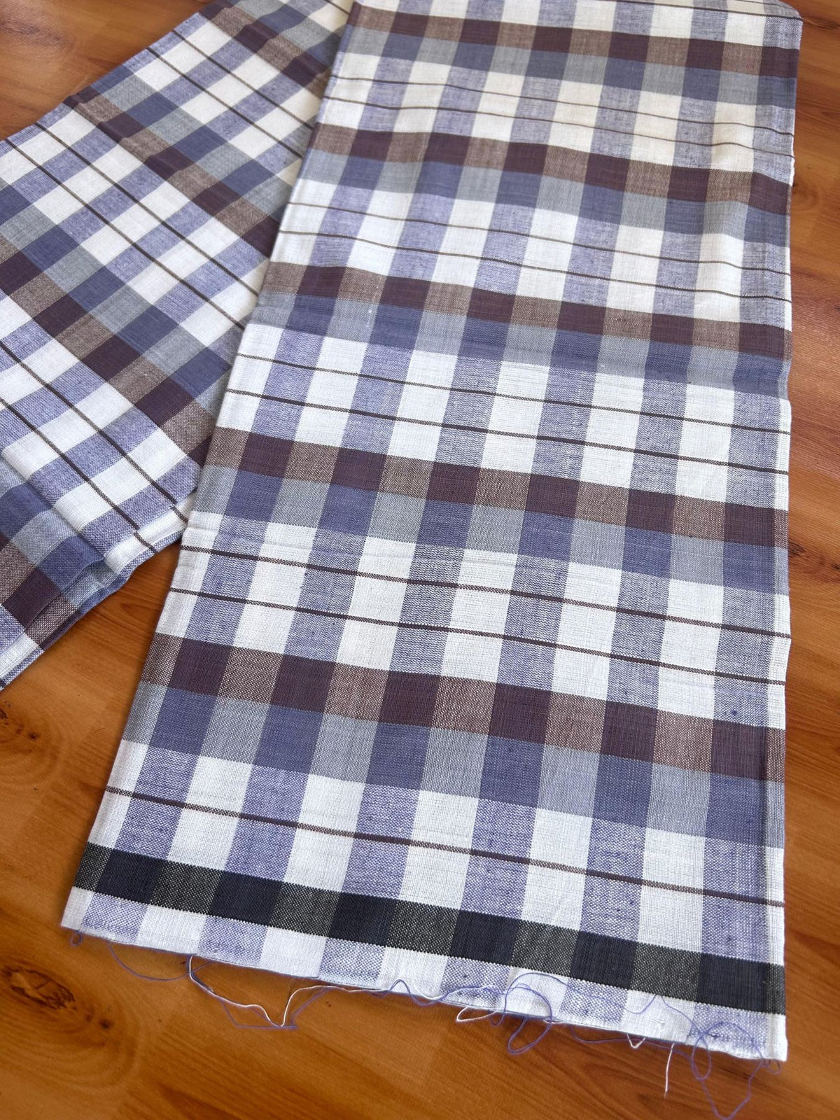 Kerala Handloom - Signature Kaitharikada - 100% Pure Cotton - 2/40sX26s Twisted Thread - Handloom Single Mundu/Dhoti - Lavender Blue White & Brown Check Body  - 2 mtr - 39 KK8080 KAL