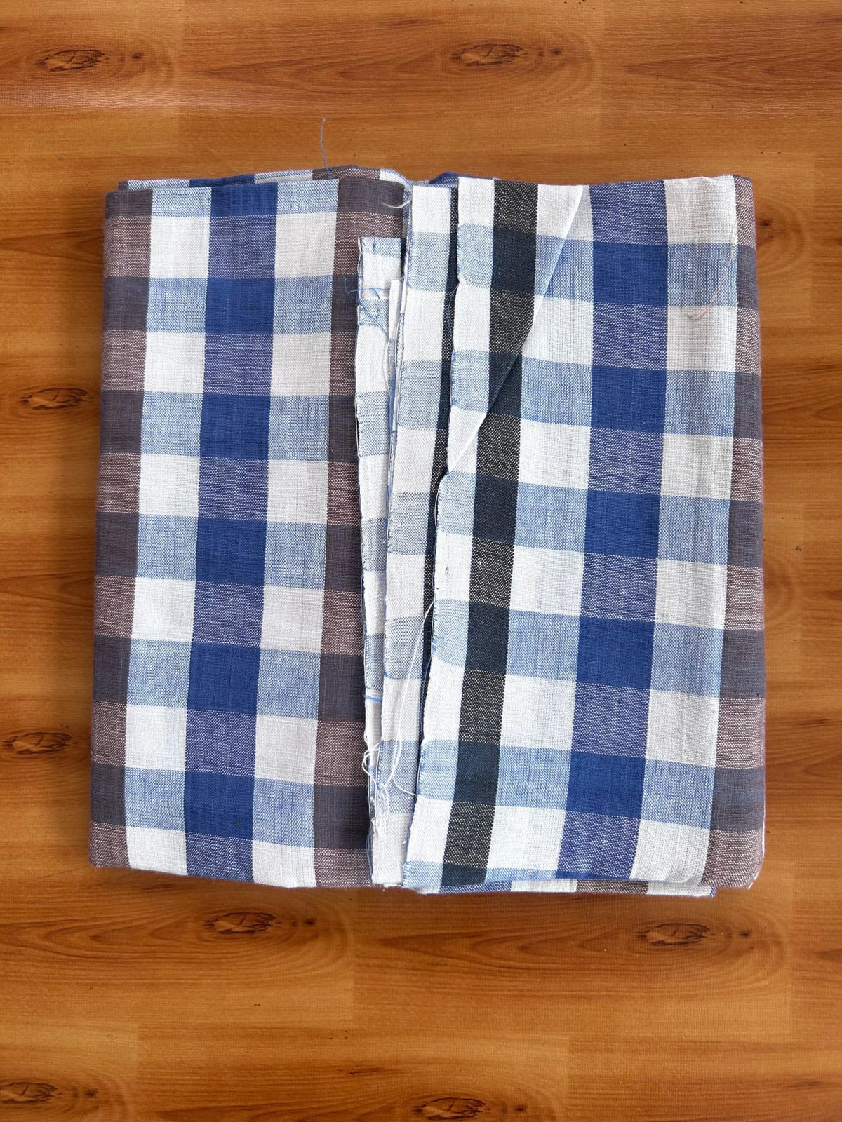 Kerala Handloom - Signature Kaitharikada - 100% Pure Cotton - 2/40sX26s Twisted Thread - Handloom Single Mundu/Dhoti - Blue White & Brown Check Body  - 2 mtr - 40 KK8080 KAL