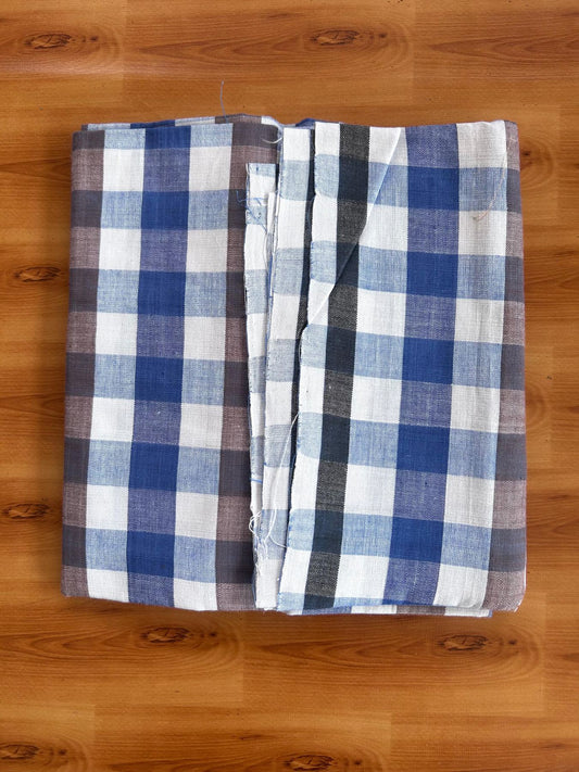 Kerala Handloom - Signature Kaitharikada - 100% Pure Cotton - 2/40sX26s Twisted Thread - Handloom Single Mundu/Dhoti - Blue White & Brown Check Body  - 2 mtr - 40 KK8080 KAL