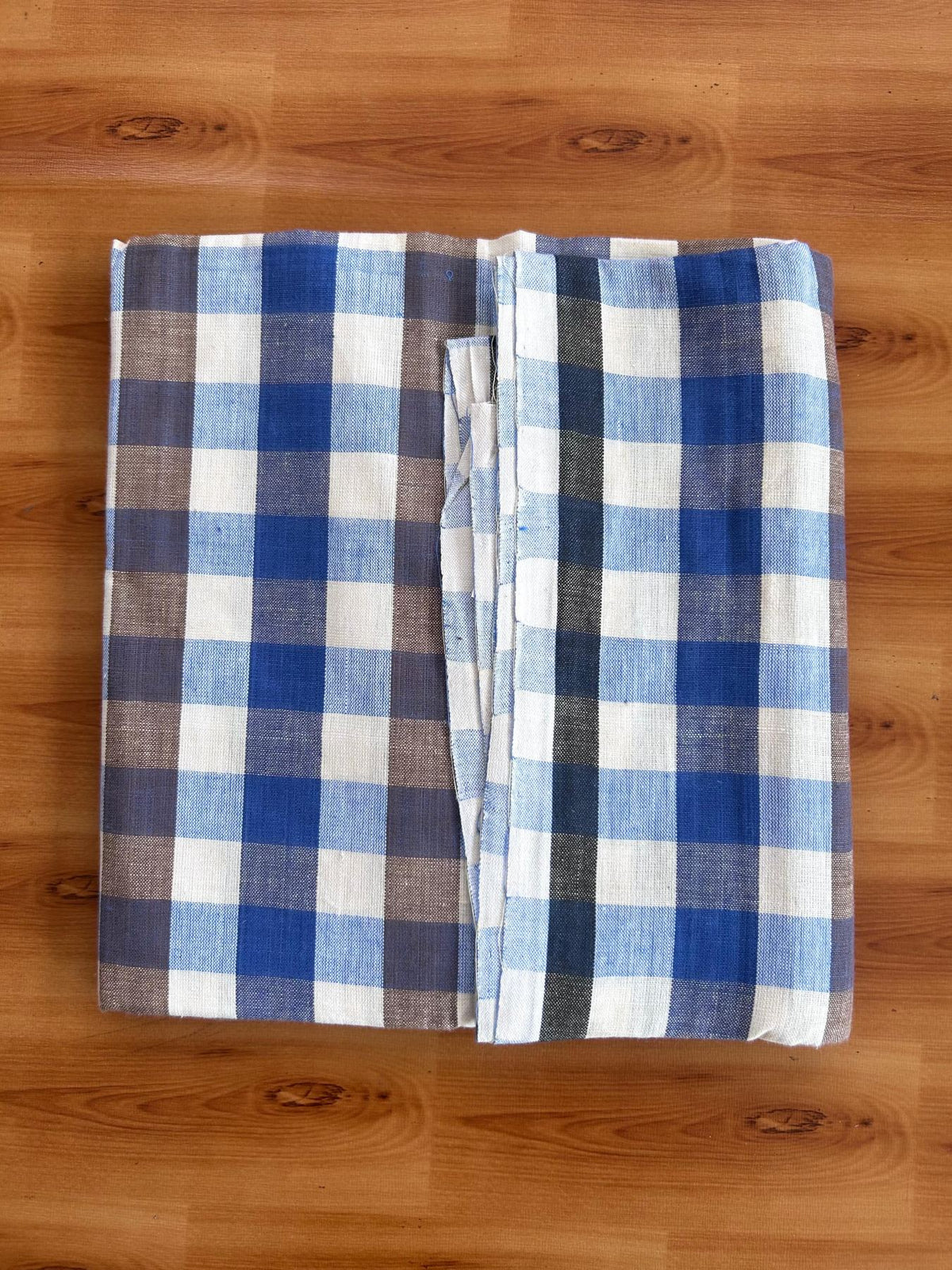 Kerala Handloom - Signature Kaitharikada - 100% Pure Cotton - 2/40sX26s Twisted Thread - Handloom Single Mundu/Dhoti - Blue Light Yellow & Brown Check Body  - 2 mtr - 41 KK8080 KAL