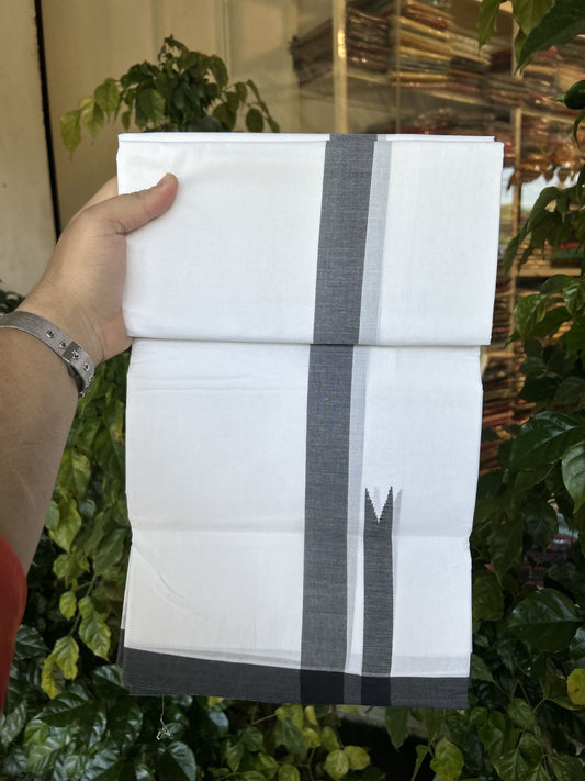 20% Discount !! KaithariKada Balaramapuram Double Pure White  Mundu/Dhoti - 100X100 - 1.25 inch Puliyilakkara Black Chutty Kara 4 mtr (8.5 muzham) - 31 KK5336 ASH