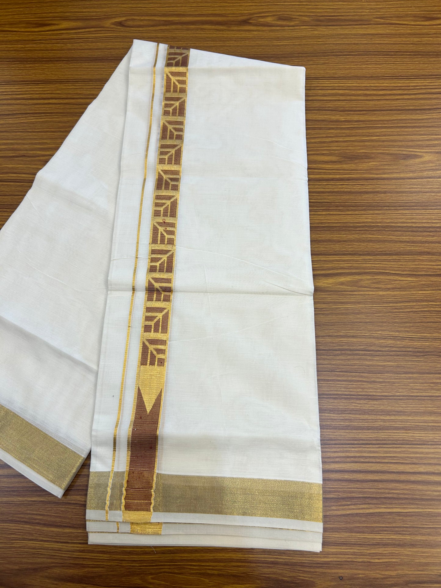 20% Discount! KaithariKada Balaramapuram Double Off White - (Unbleached) Mund/Dhoti - Mixed Cotton (80s) - 1.5 inch Kasav Red Jacquard design chutty Kara 4.00 mtr (8.5 Muzham) - 206 KK5361 PMC