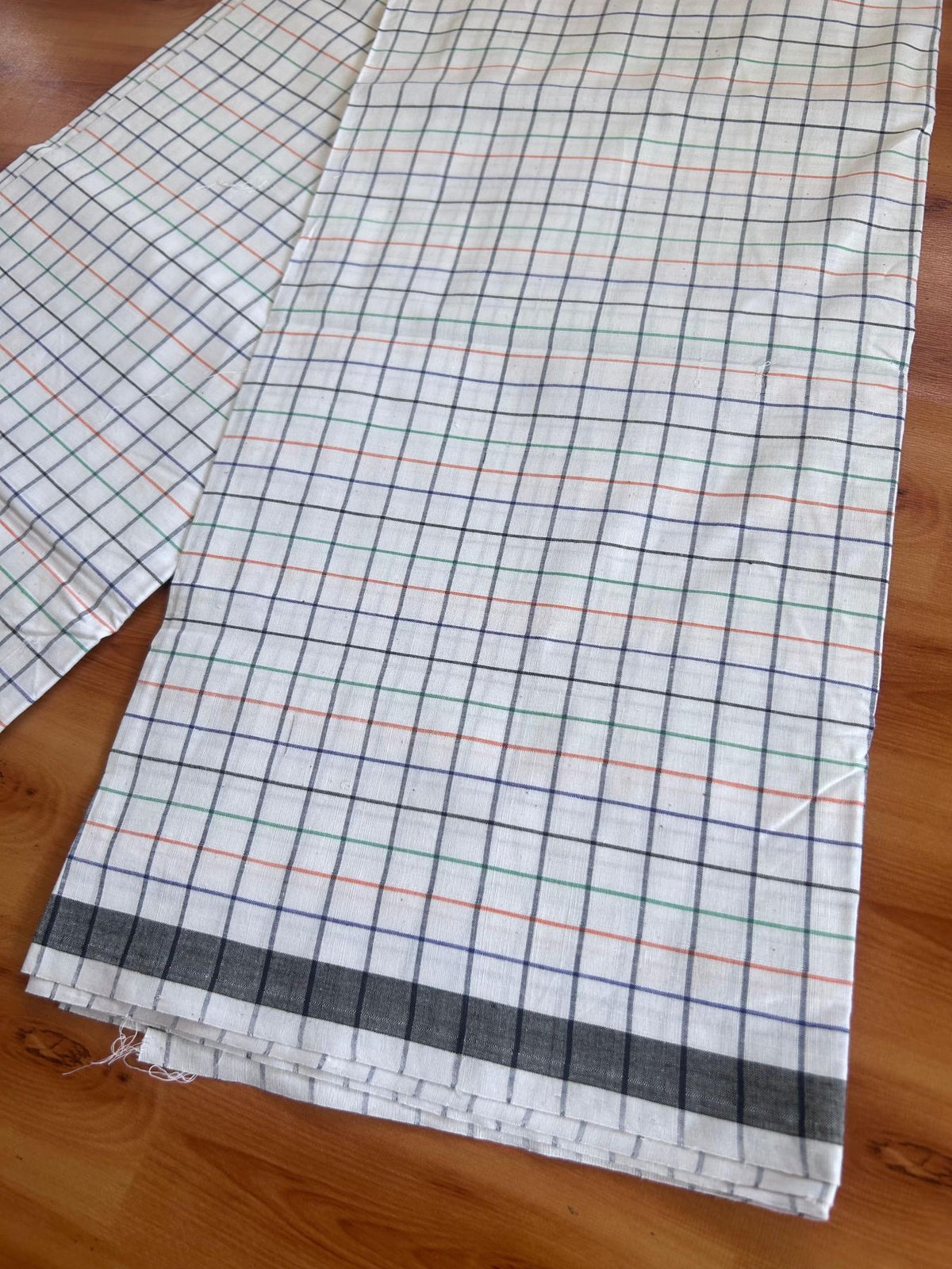 Kerala Handloom - Signature Kaitharikada - 100% Pure Cotton - 2/80sX80s Twisted Thread - Handloom Single Mundu/Dhoti - White Black & Multi colour Check Body  - 2 mtr - 45 KK8080 KAL