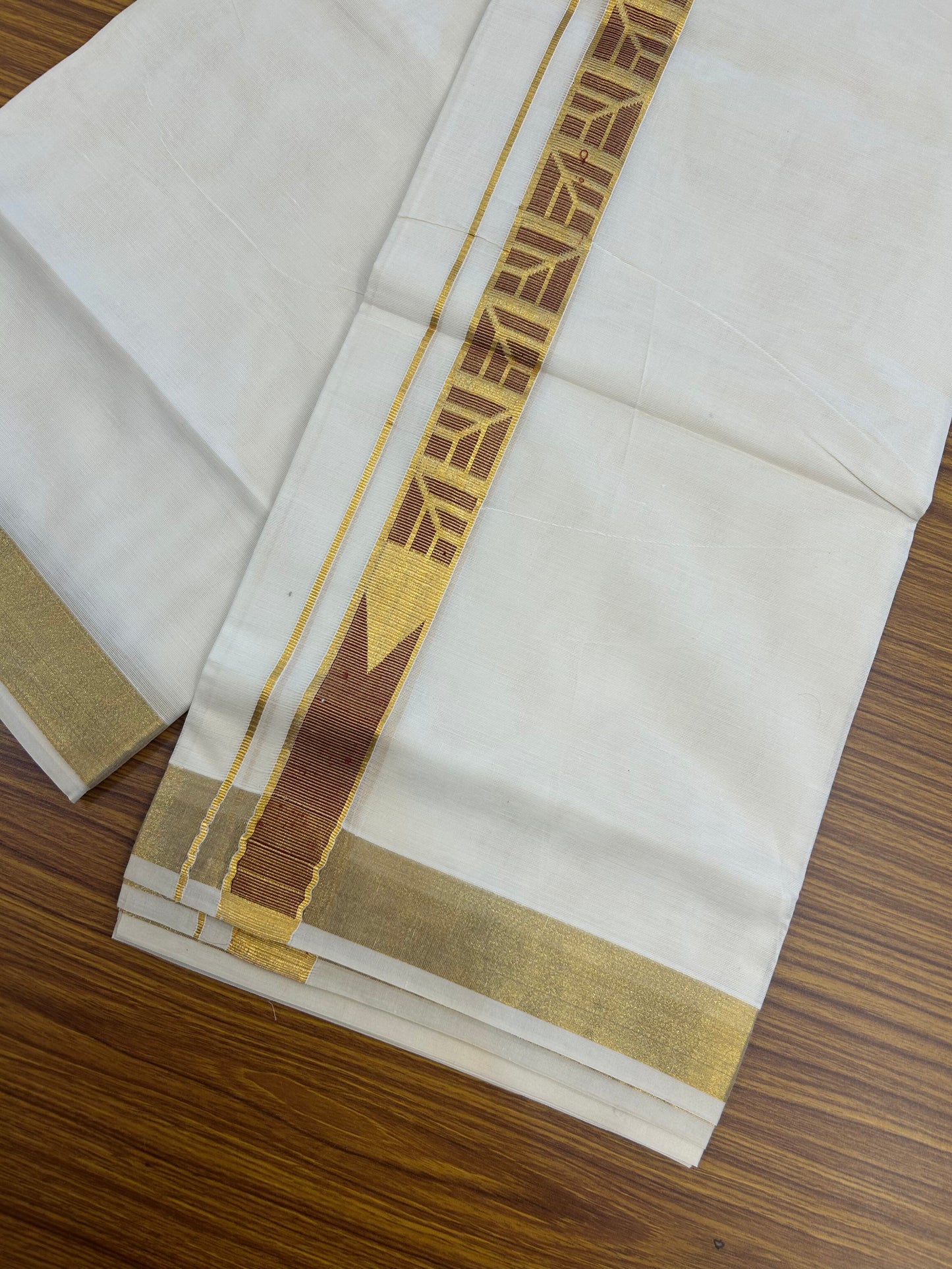 20% Discount! KaithariKada Balaramapuram Double Off White - (Unbleached) Mund/Dhoti - Mixed Cotton (80s) - 1.5 inch Kasav Red Jacquard design chutty Kara 4.00 mtr (8.5 Muzham) - 206 KK5361 PMC