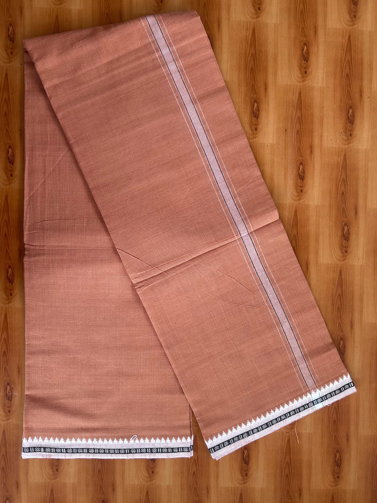 Premium Kathar Type Kavi Mund Pure cotton - Kaitharikada - Single Kaily / Lungi - 1 inch White & Black Striped kara kuppadam Border with Kavi colour body (2 meter / 4 muzham) - 2 KK8079 MUT
