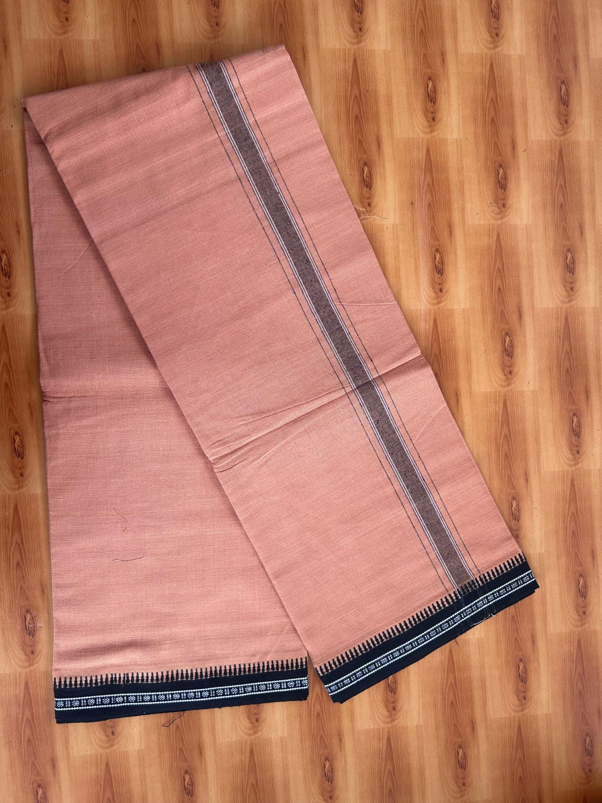 Premium Kathar Type Kavi Mund Pure cotton - Kaitharikada - Single Kaily / Lungi - 1.5 inch White & Black Striped kara kuppadam Border with Kavi colour body (2 meter / 4 muzham) - 4 KK8079 MUT