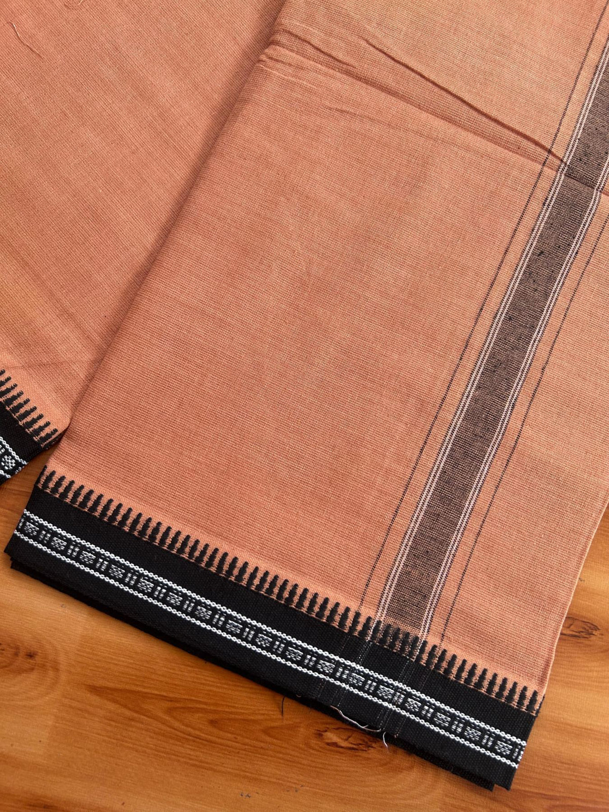 Premium Kathar Type Kavi Mund Pure cotton - Kaitharikada - Single Kaily / Lungi - 1.5 inch White & Black Striped kara kuppadam Border with Kavi colour body (2 meter / 4 muzham) - 4 KK8079 MUT