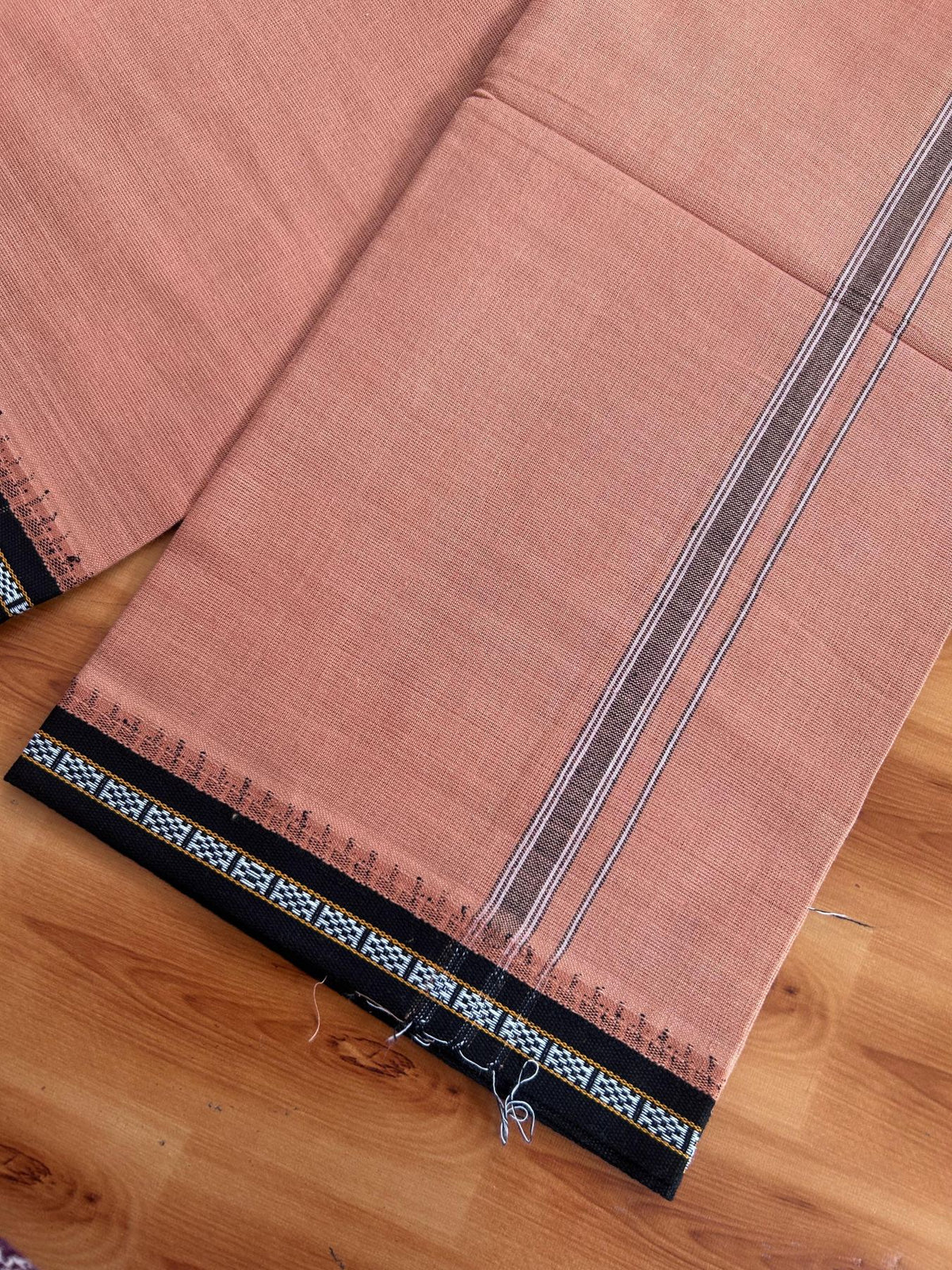 Premium Kathar Type Kavi Mund Pure cotton - Kaitharikada - Single Kaily / Lungi - 1 inch White & Black Striped kara kuppadam Border with Kavi colour body (2 meter / 4 muzham) - 6 KK8079 MUT