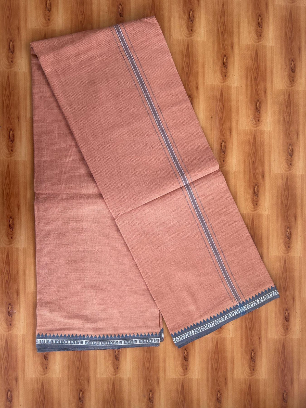 Premium Kathar Type Kavi Mund Pure cotton - Kaitharikada - Single Kaily / Lungi - 1 inch White & Ash Grey Striped kara kuppadam Border with Kavi colour body (2 meter / 4 muzham) - 9 KK8079 MUT