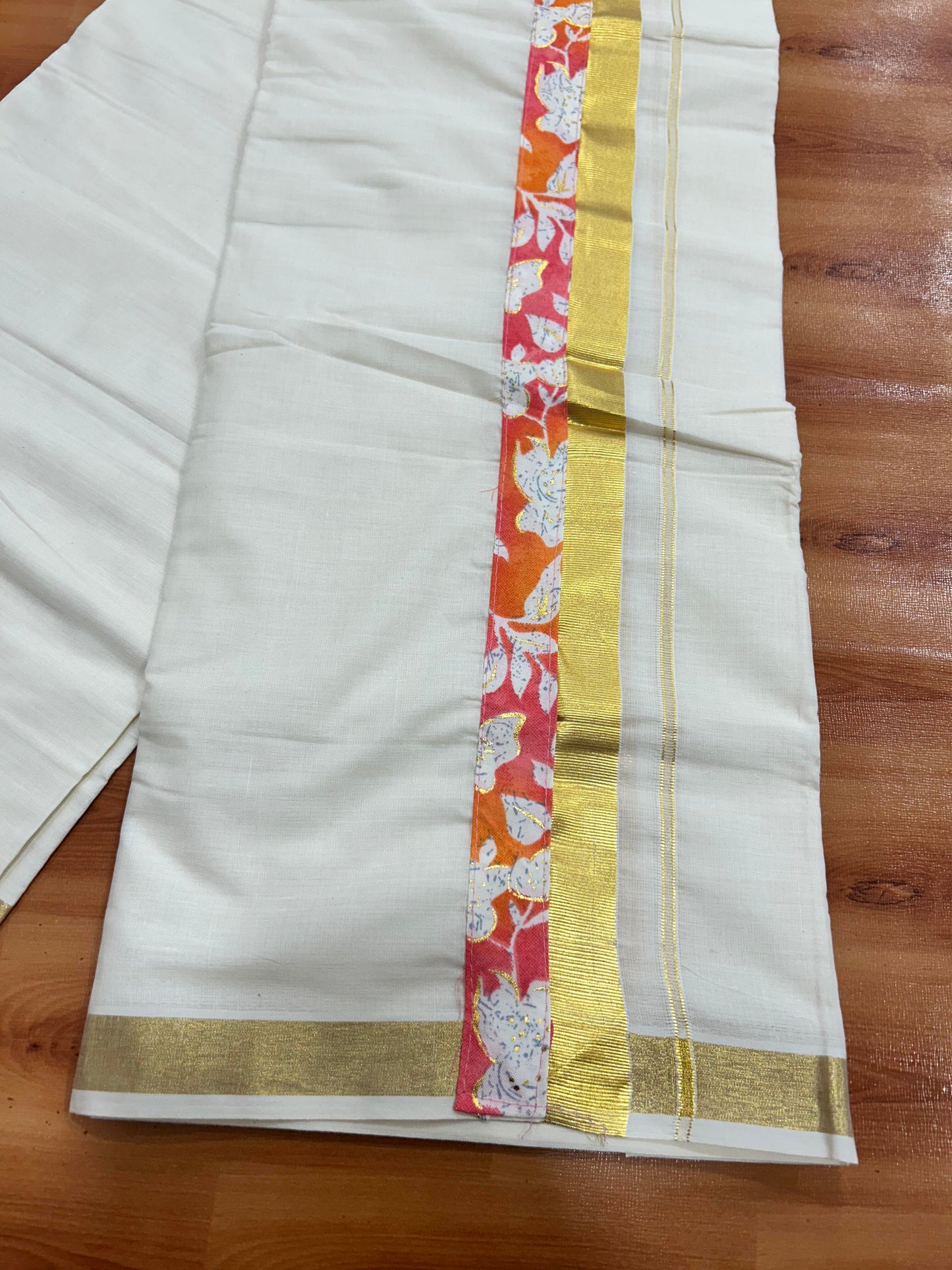 Combo Shirt Mund Mixed cotton - Half Sleeve - KaithariKada - Gold Kasav Peach & Orange Flower Printed Design - 1 KK5447 ARU