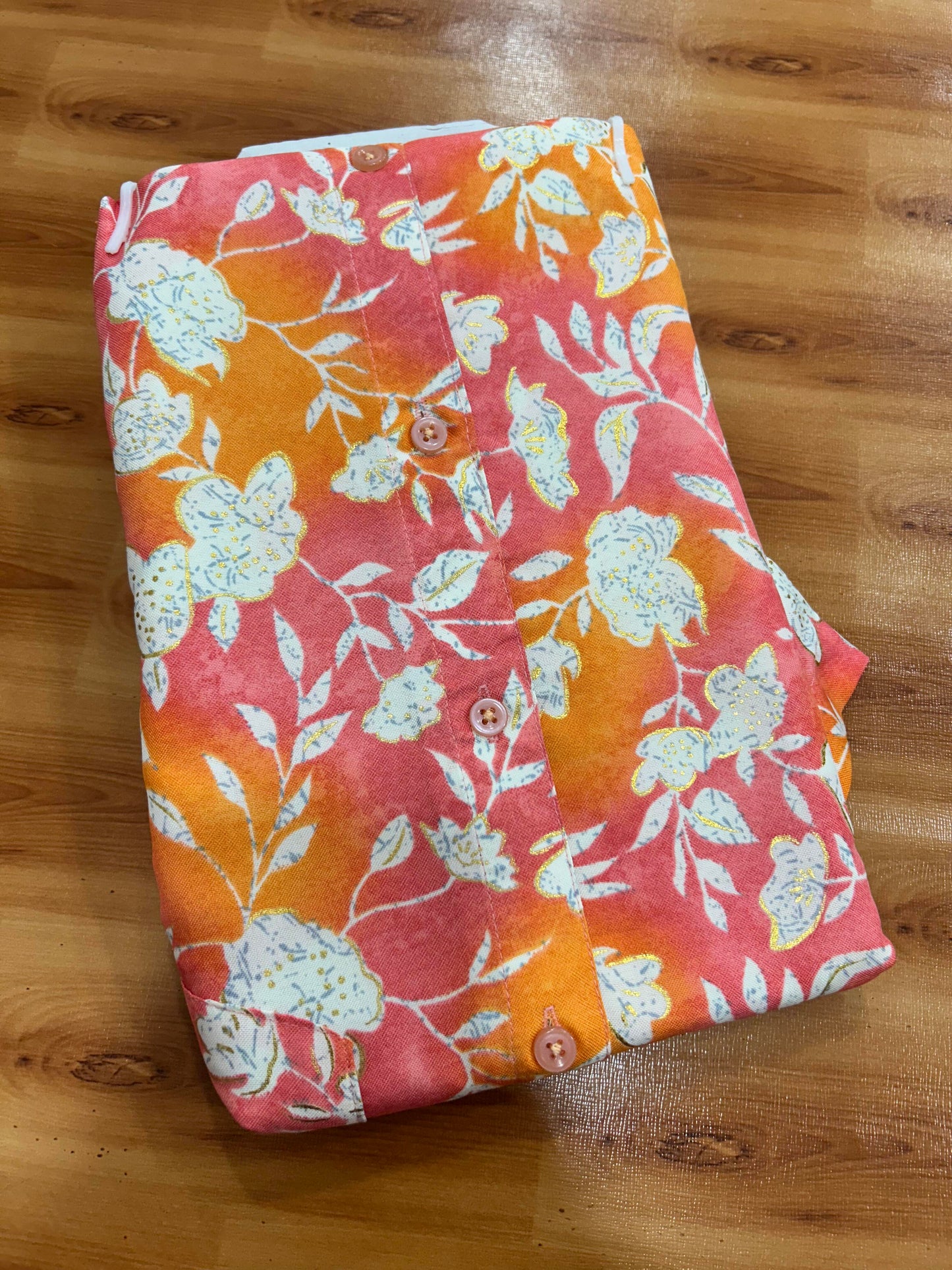 Combo Shirt Mund Mixed cotton - Half Sleeve - KaithariKada - Gold Kasav Peach & Orange Flower Printed Design - 1 KK5447 ARU